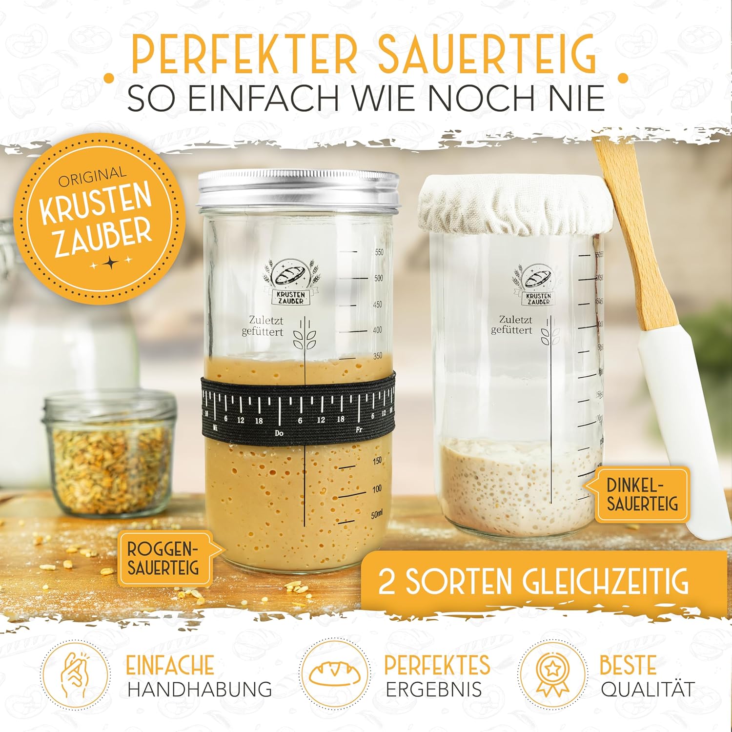 2x 600ml Starter Set - Gärglas mit Spatel und Thermometer