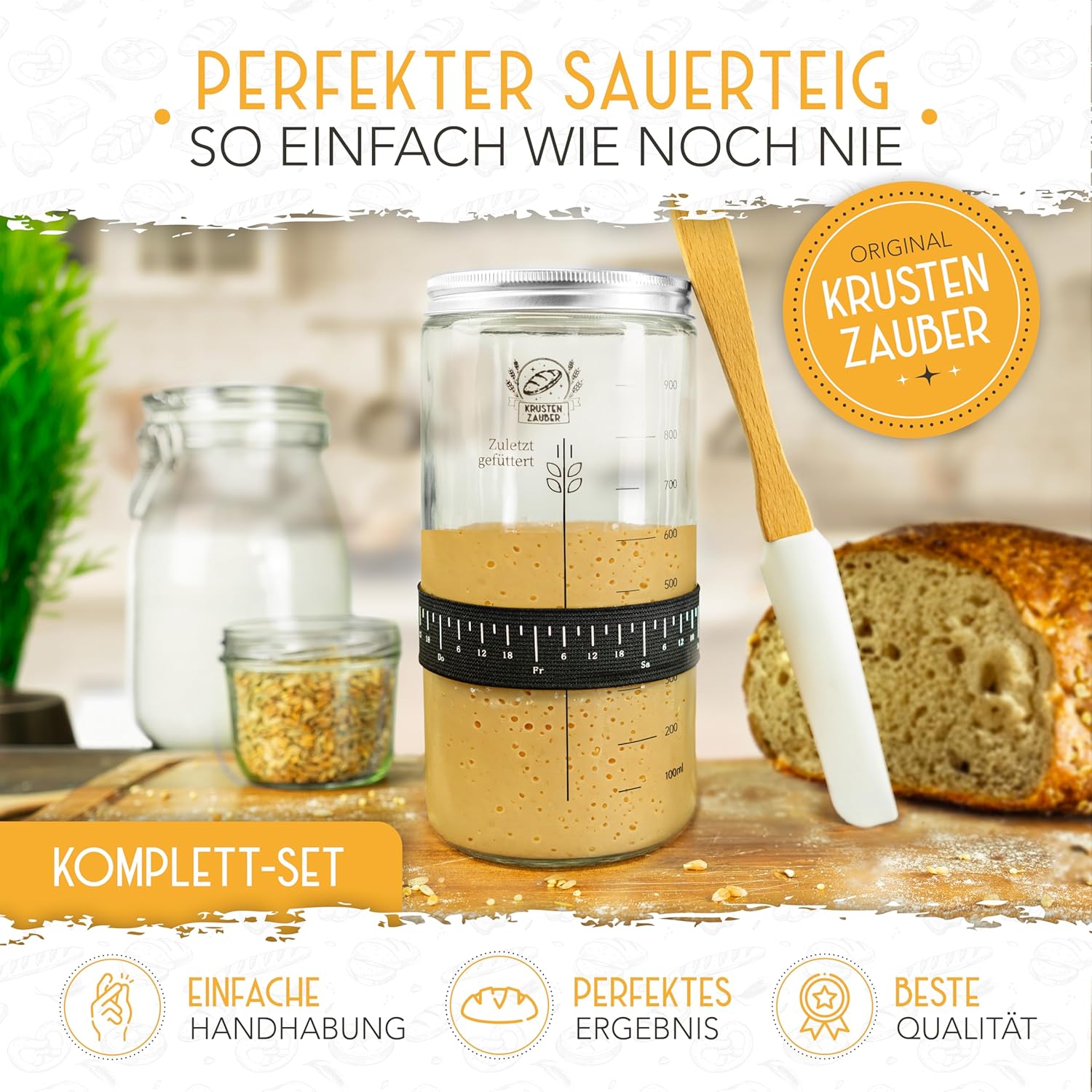 1000ml Starter Set - Gärglas mit Spatel und Thermometer