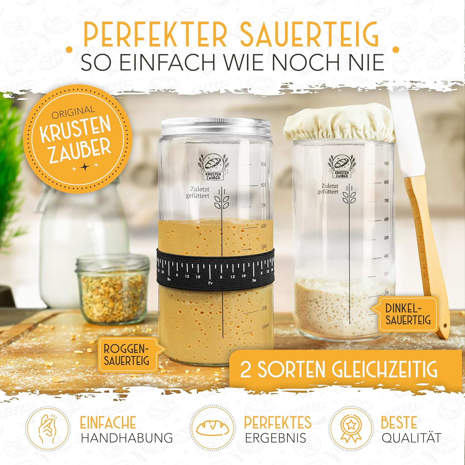 2x 1000ml Starter Set - Gärglas mit Spatel und Thermometer