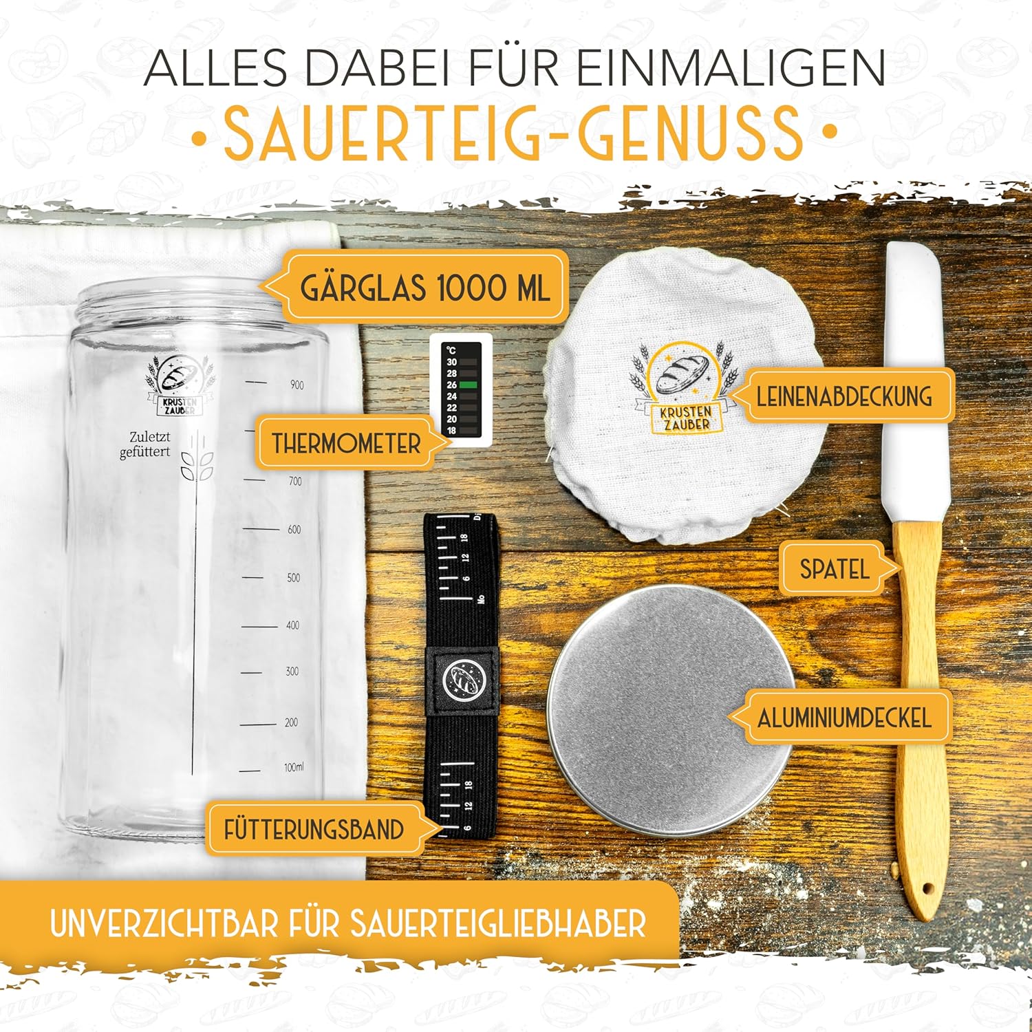 1000ml Starter Set - Gärglas mit Spatel und Thermometer