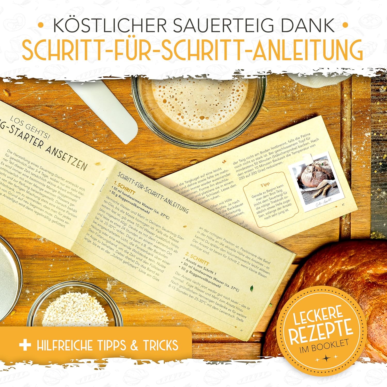 1000ml Starter Set - Gärglas mit Spatel und Thermometer