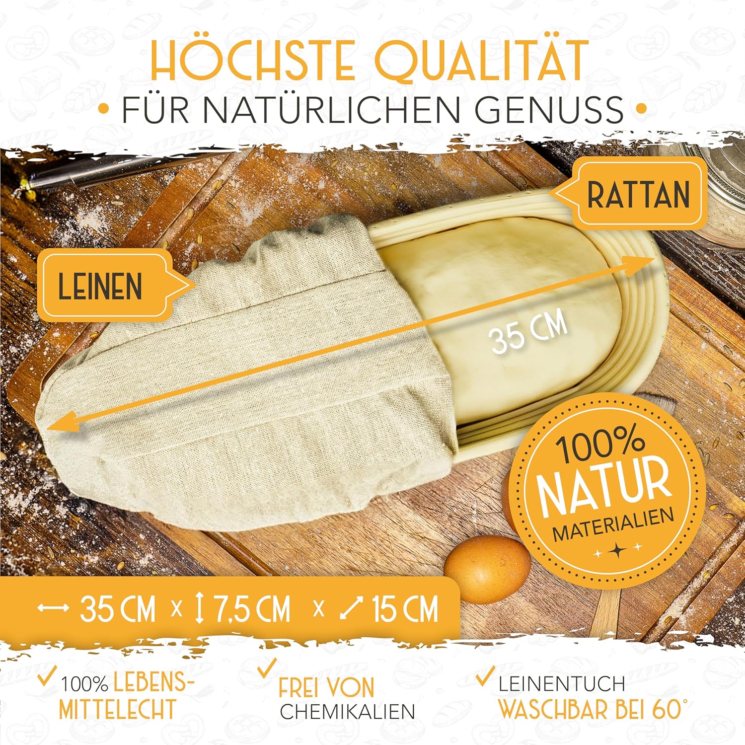 35cm Gärkorb oval inkl. Gärtuch