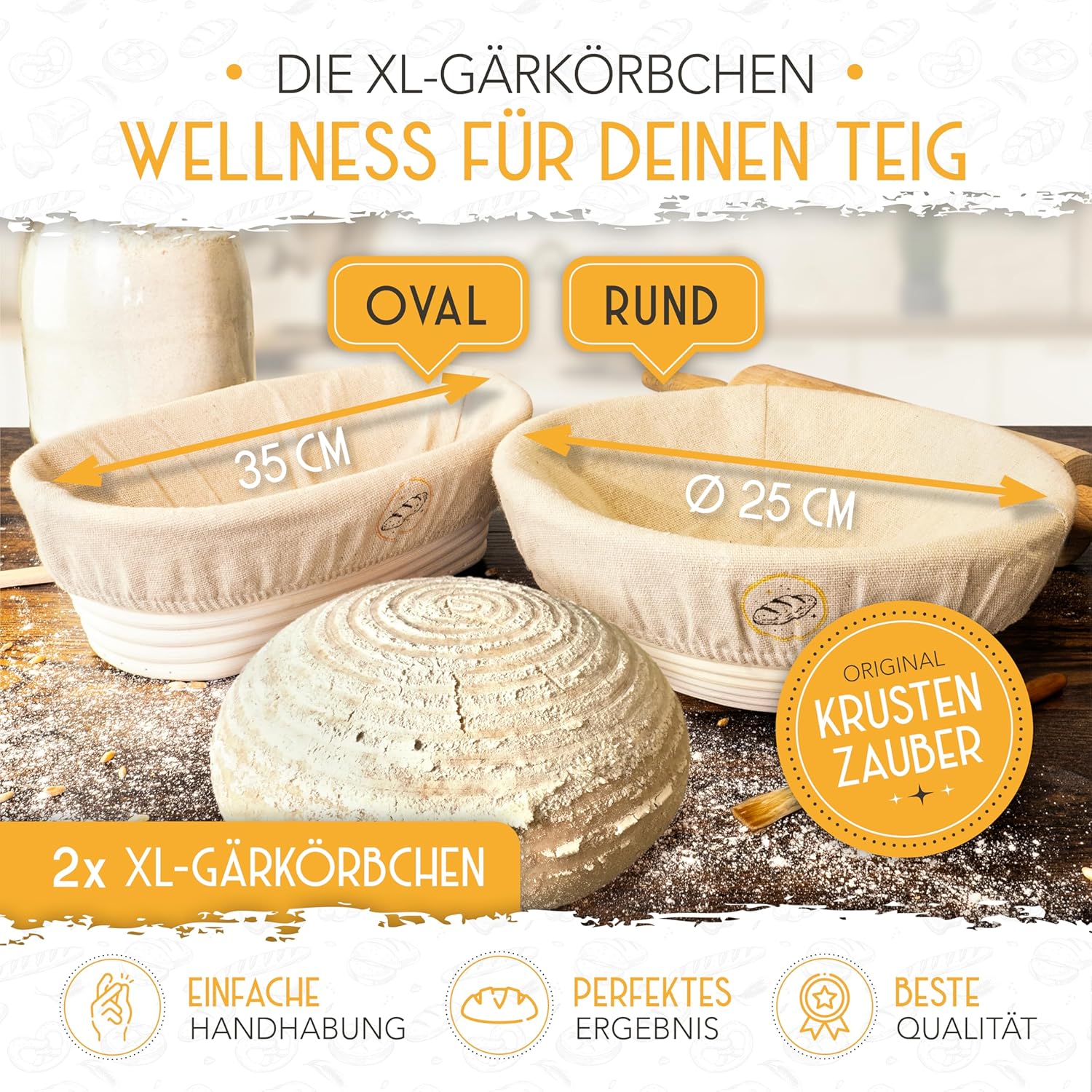 Set aus 2x Gärkorb und 2x Teigritzmesser