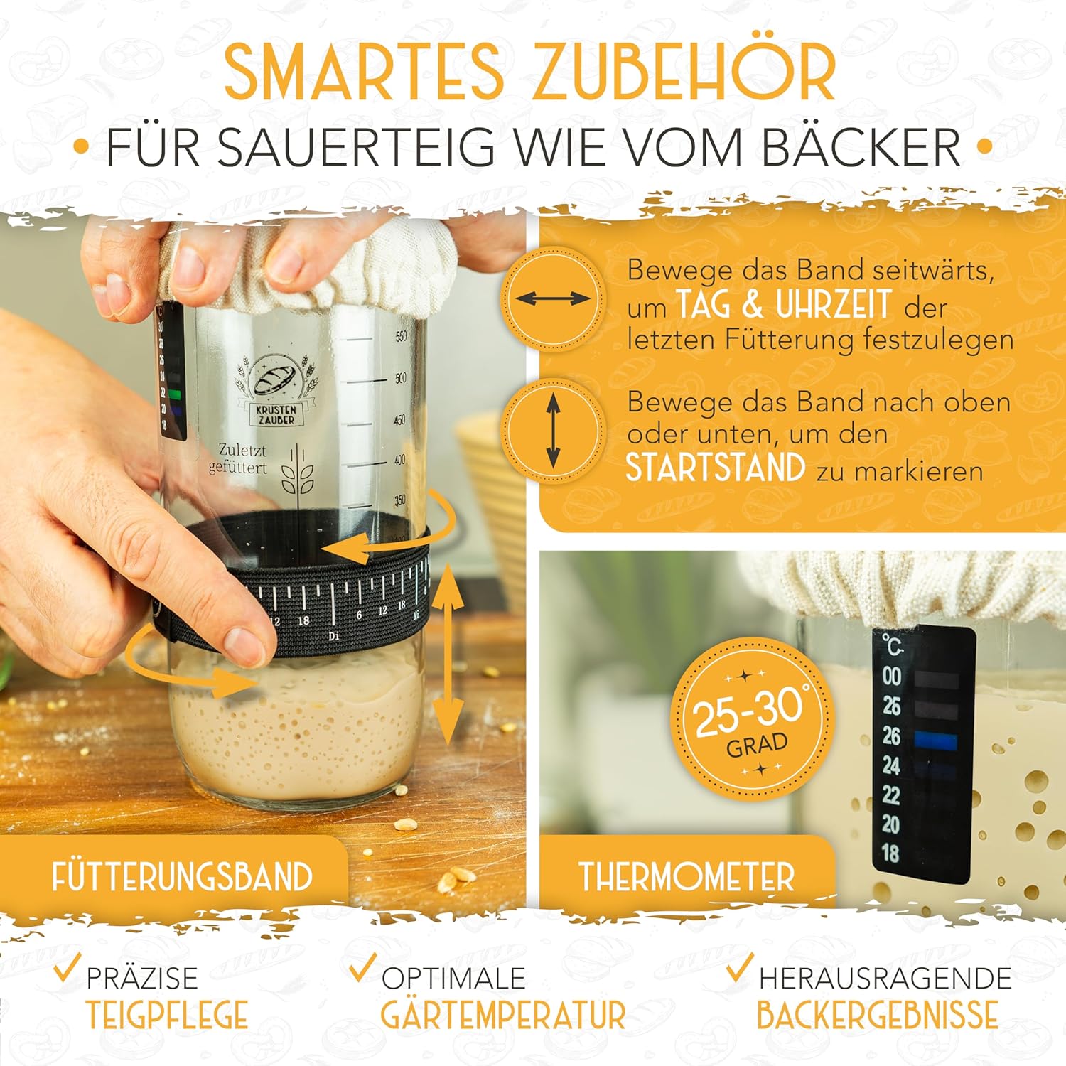 1000ml Starter Set - Gärglas mit Spatel und Thermometer