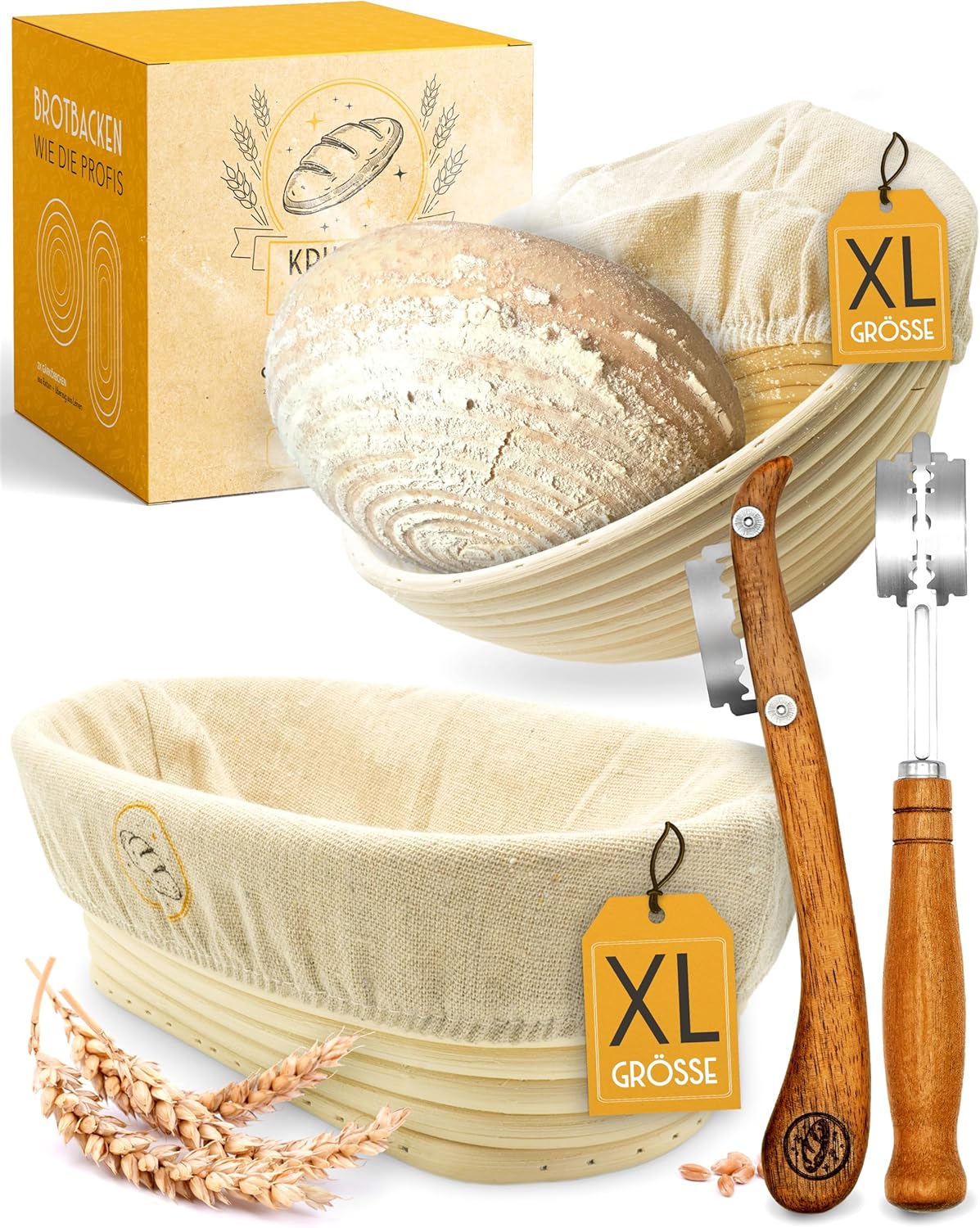 Set aus 2x Gärkorb und 2x Teigritzmesser