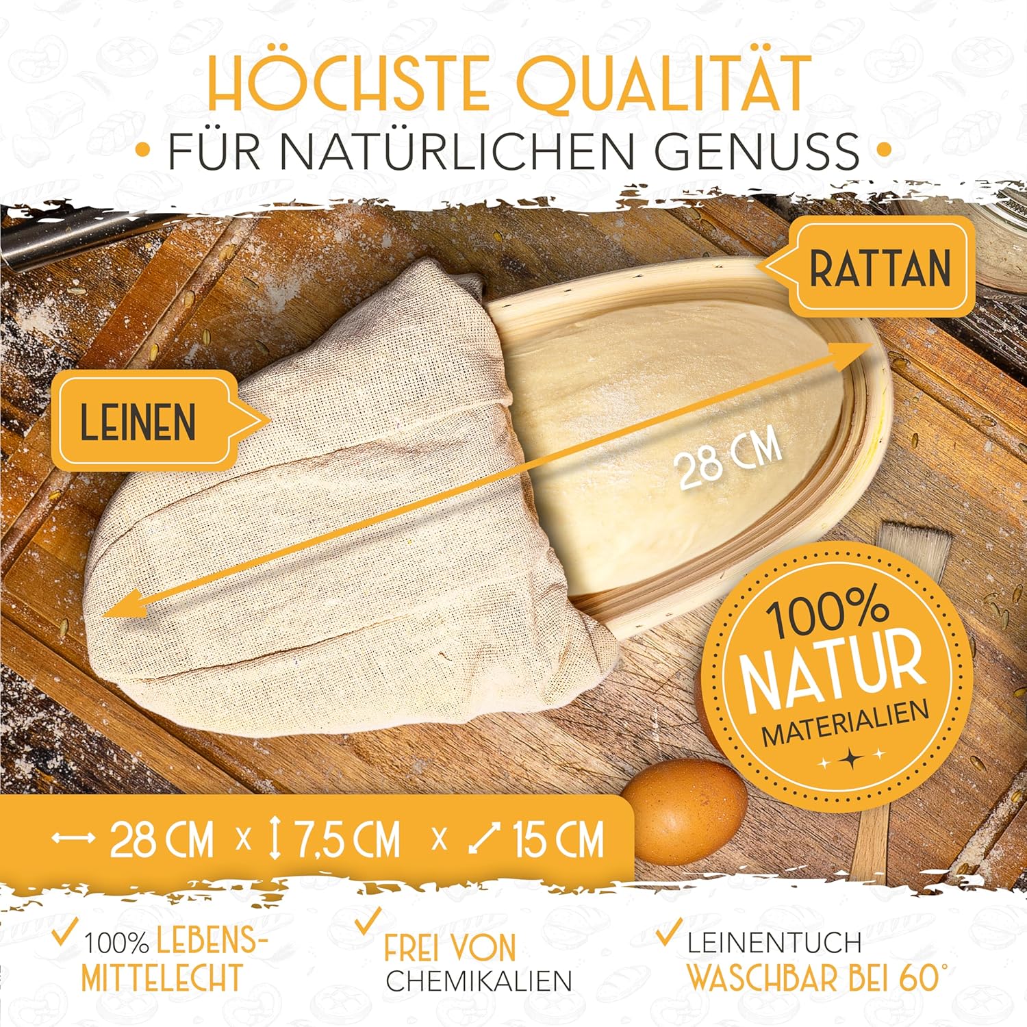 28cm Gärkorb oval inkl. Gärtuch