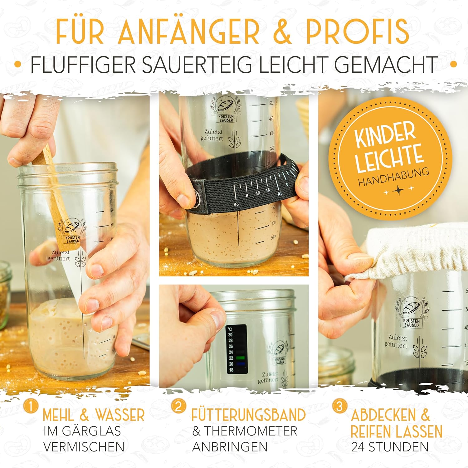 600ml Starter Set - Gärglas mit Spatel und Thermometer
