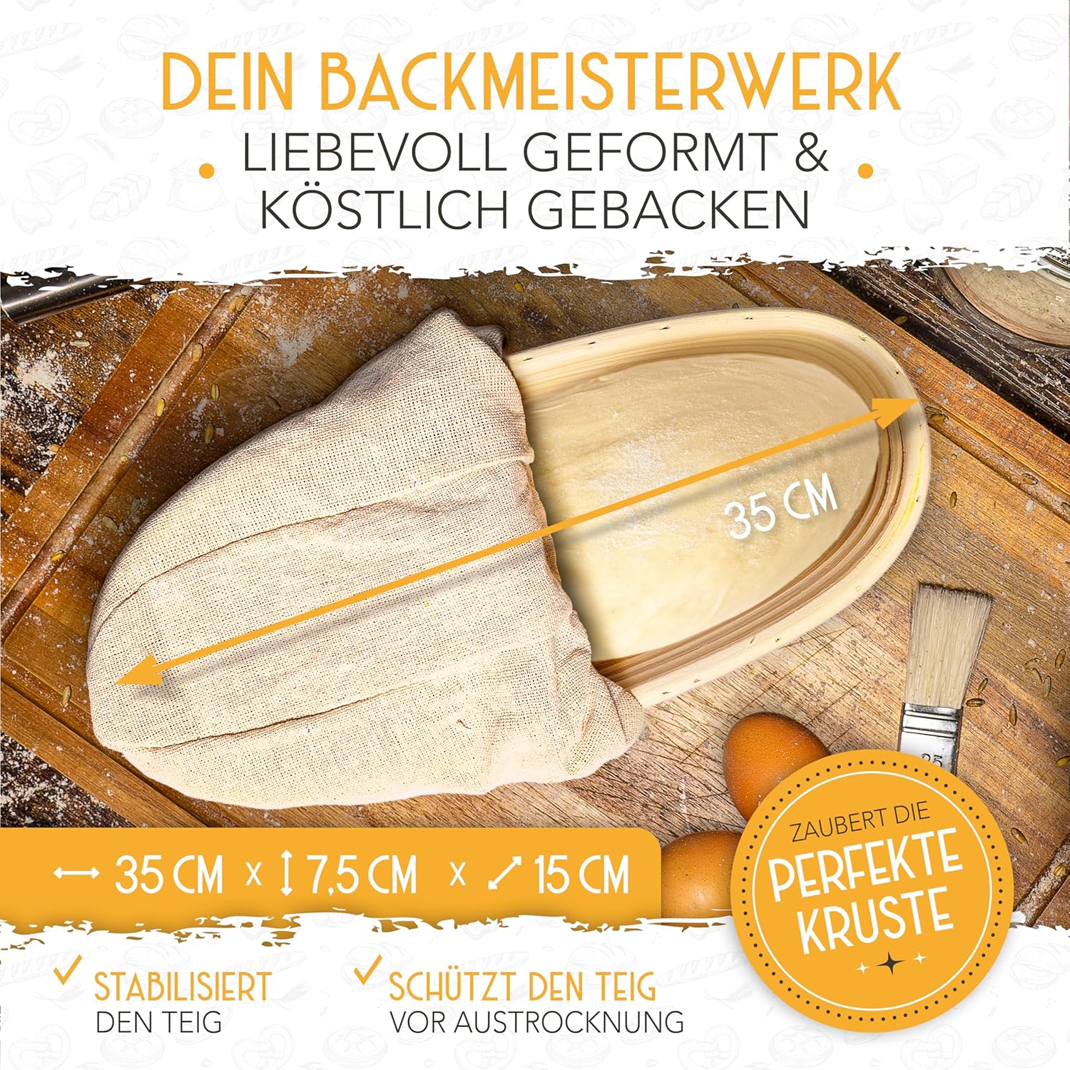 Set aus 2x Gärkorb und 2x Teigritzmesser