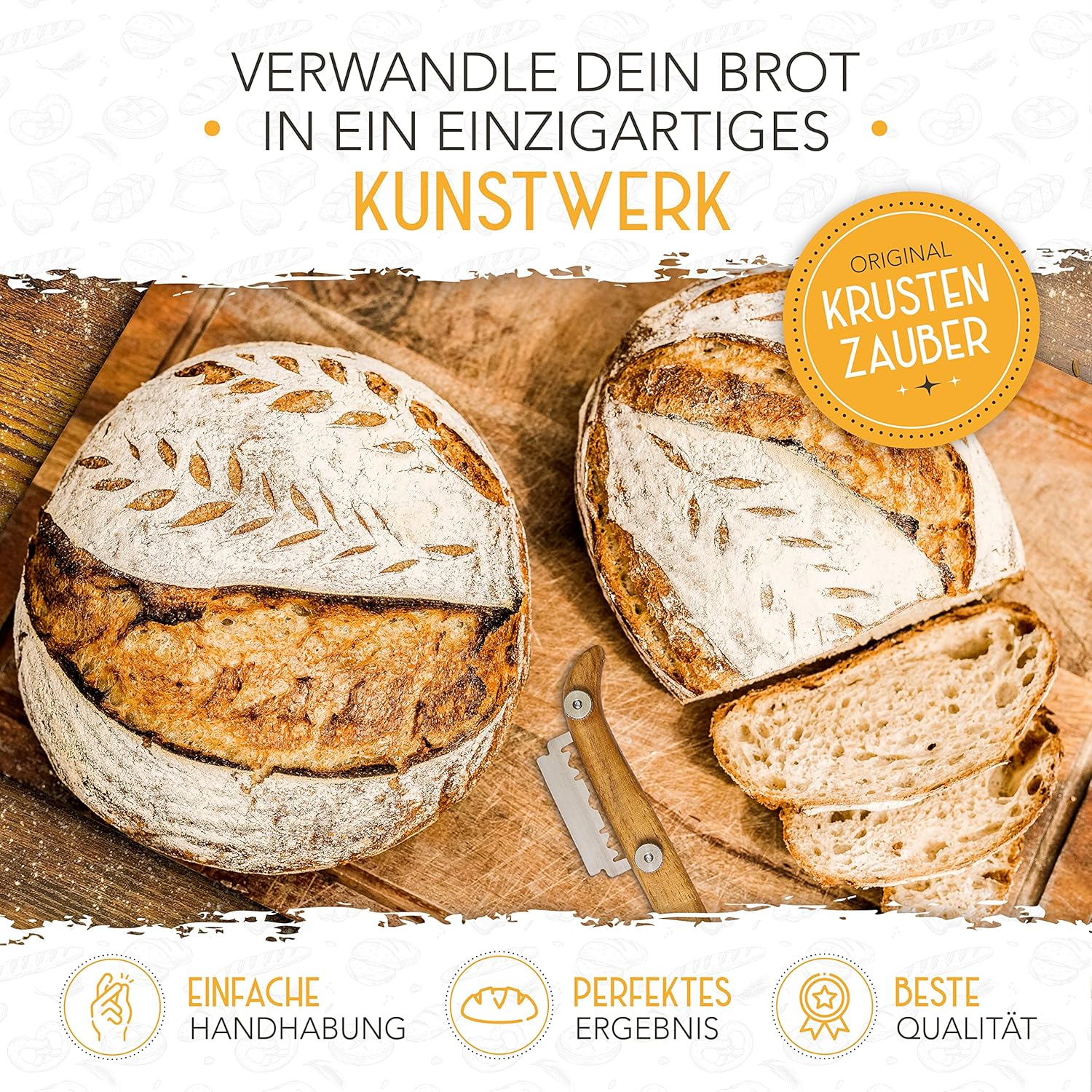 Set aus 2x Gärkorb und 2x Teigritzmesser