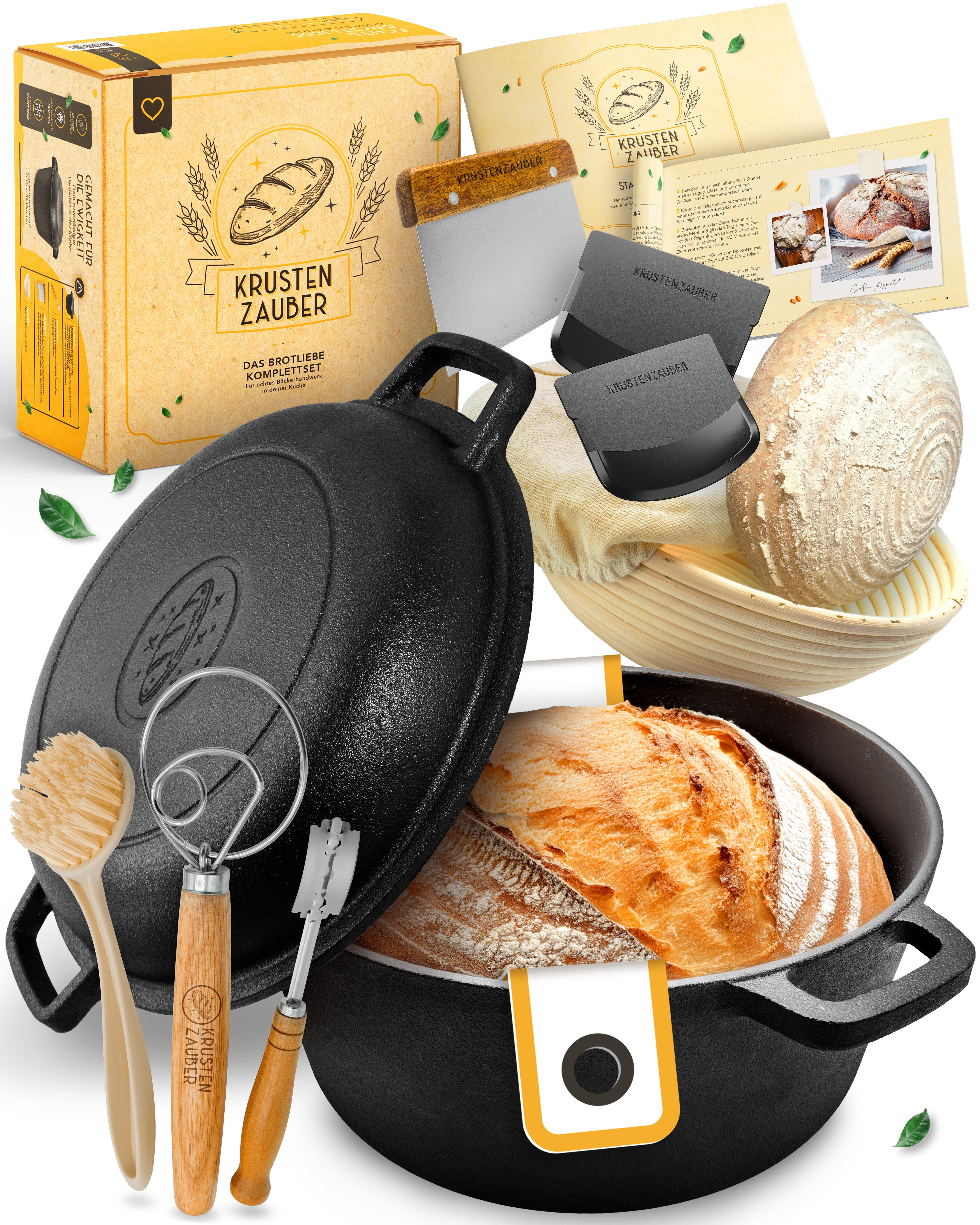 Brotliebe-Set – Gusseisentopf 4,7 l, Zubehör & Rezept-Booklet in stilvoller Verpackung