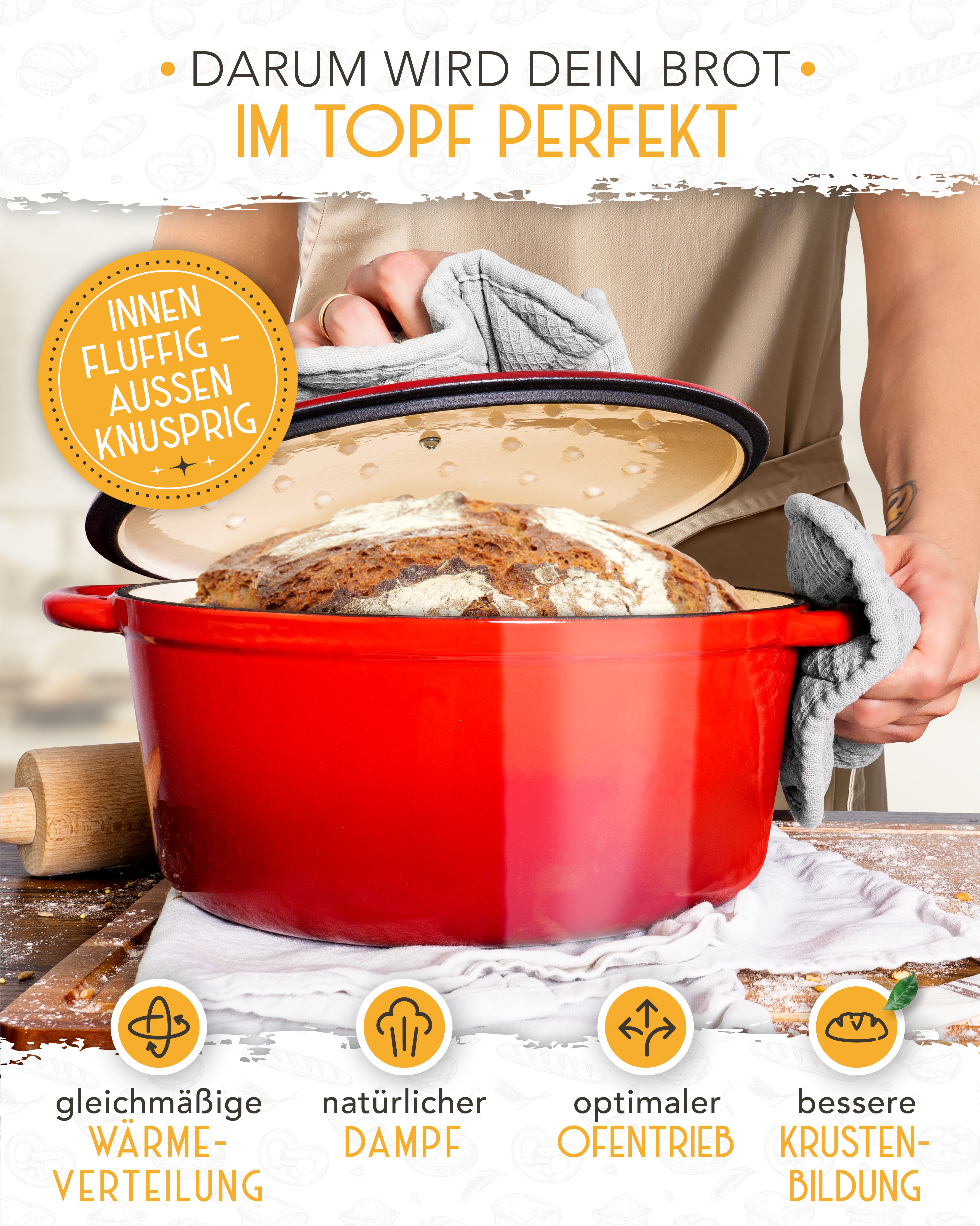 26cm Emaille Gusseisentopf in Rot - Einzeln