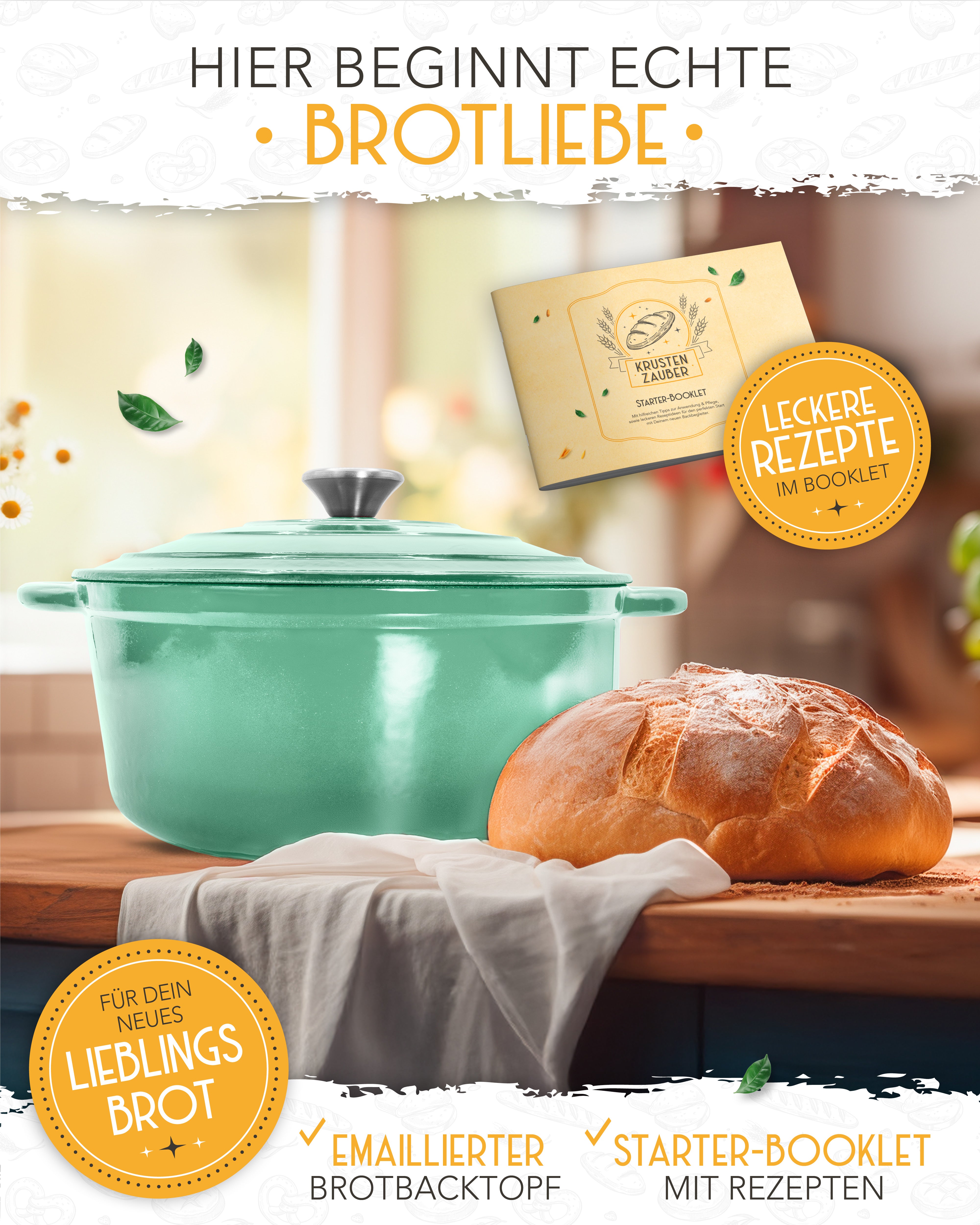 26cm Emaille Gusseisentopf in Mintgrün - Einzeln