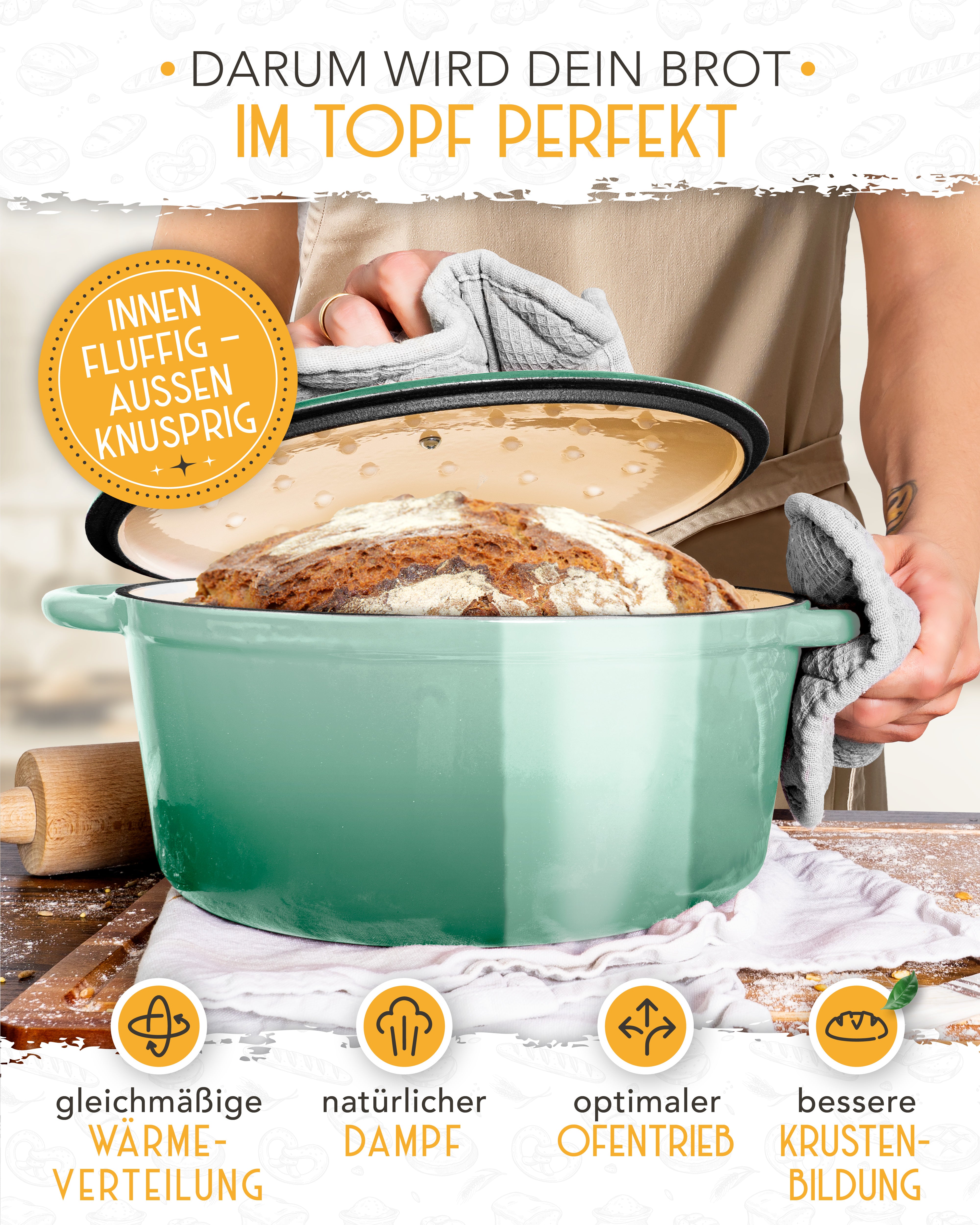 26cm Emaille Gusseisentopf in Mintgrün - Einzeln