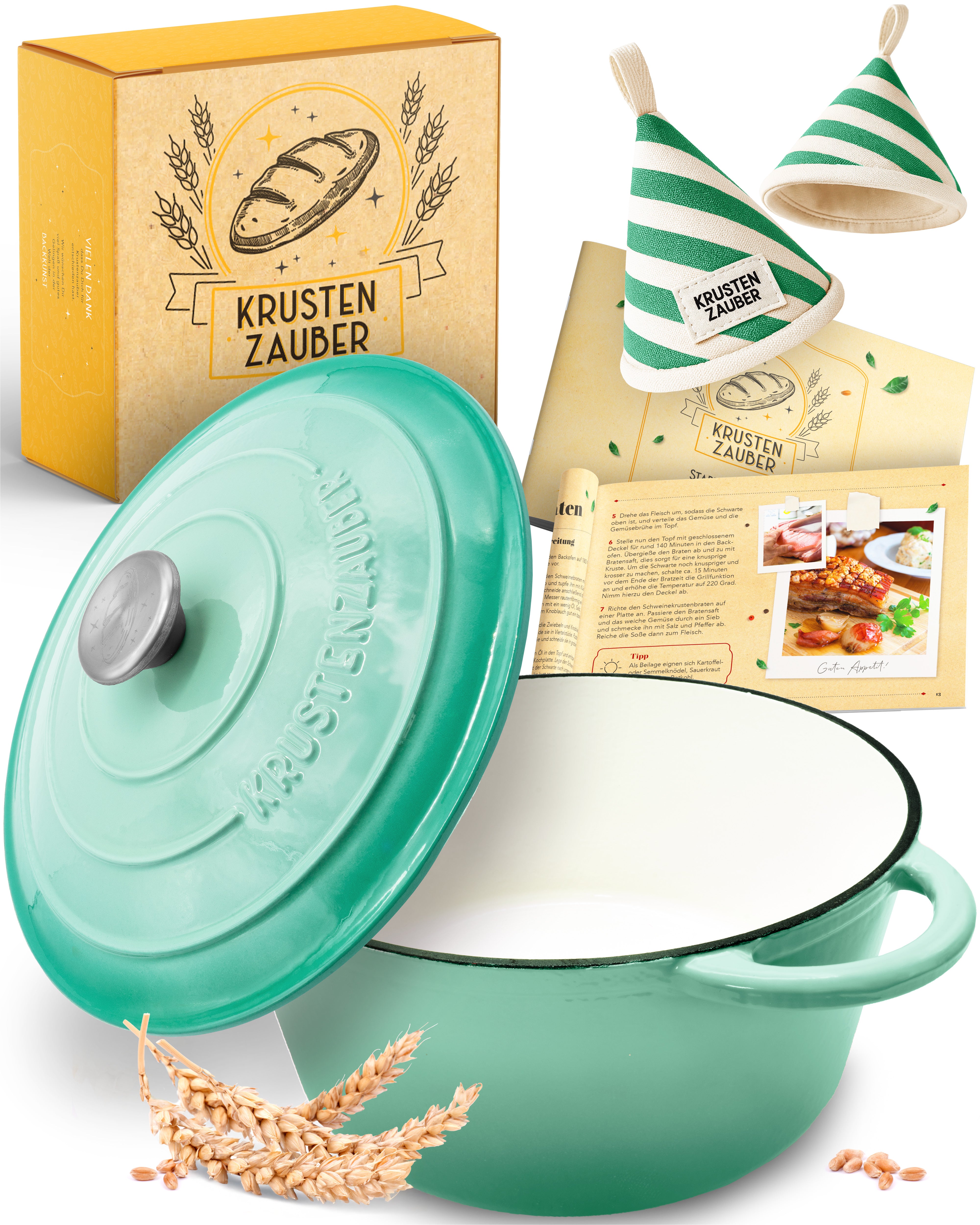 26cm Emaille Gusseisentopf in Mintgrün - Einzeln