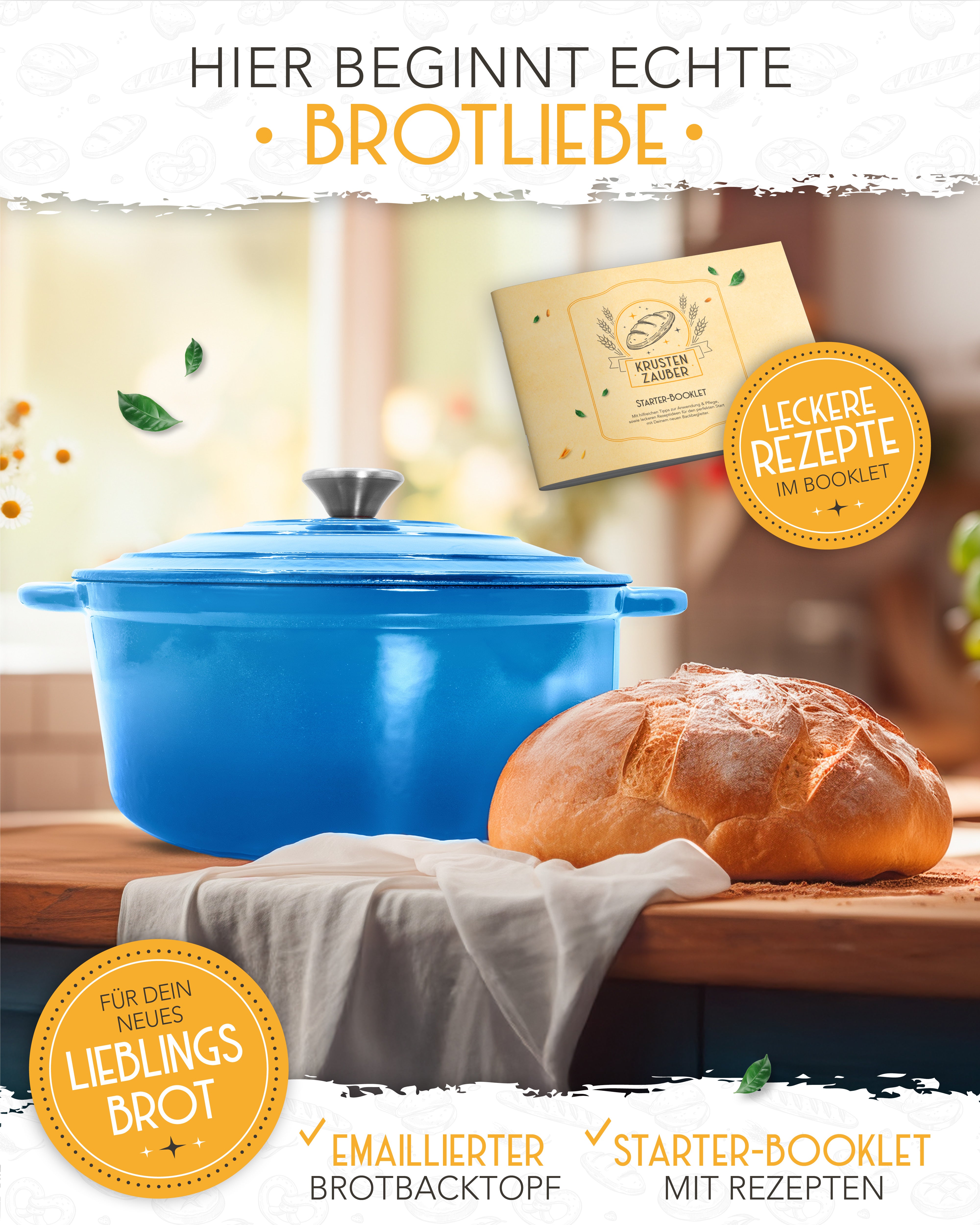 26cm Emaille Gusseisentopf in Blau - Einzeln