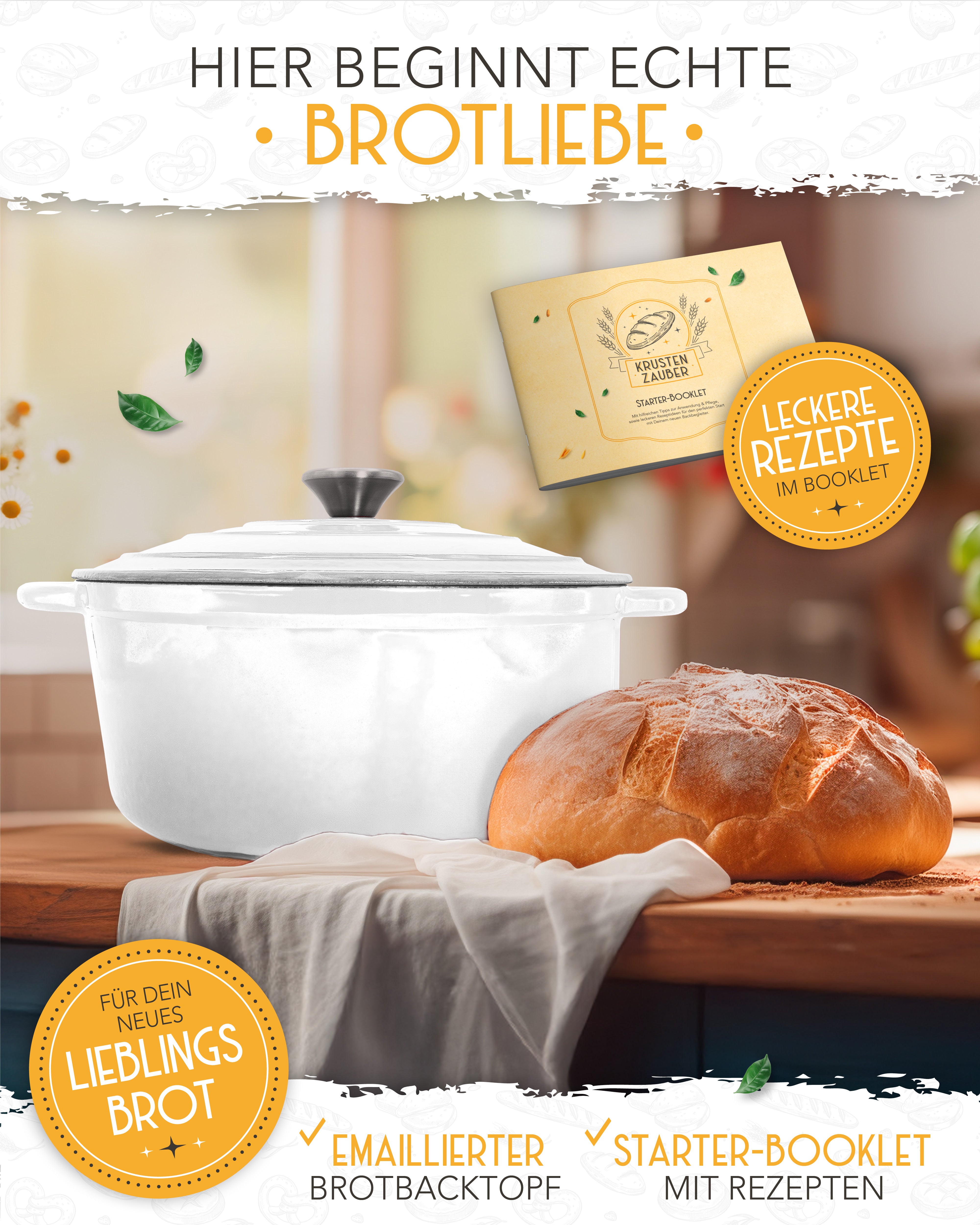 26cm Emaille Gusseisentopf in Weiß - Einzeln