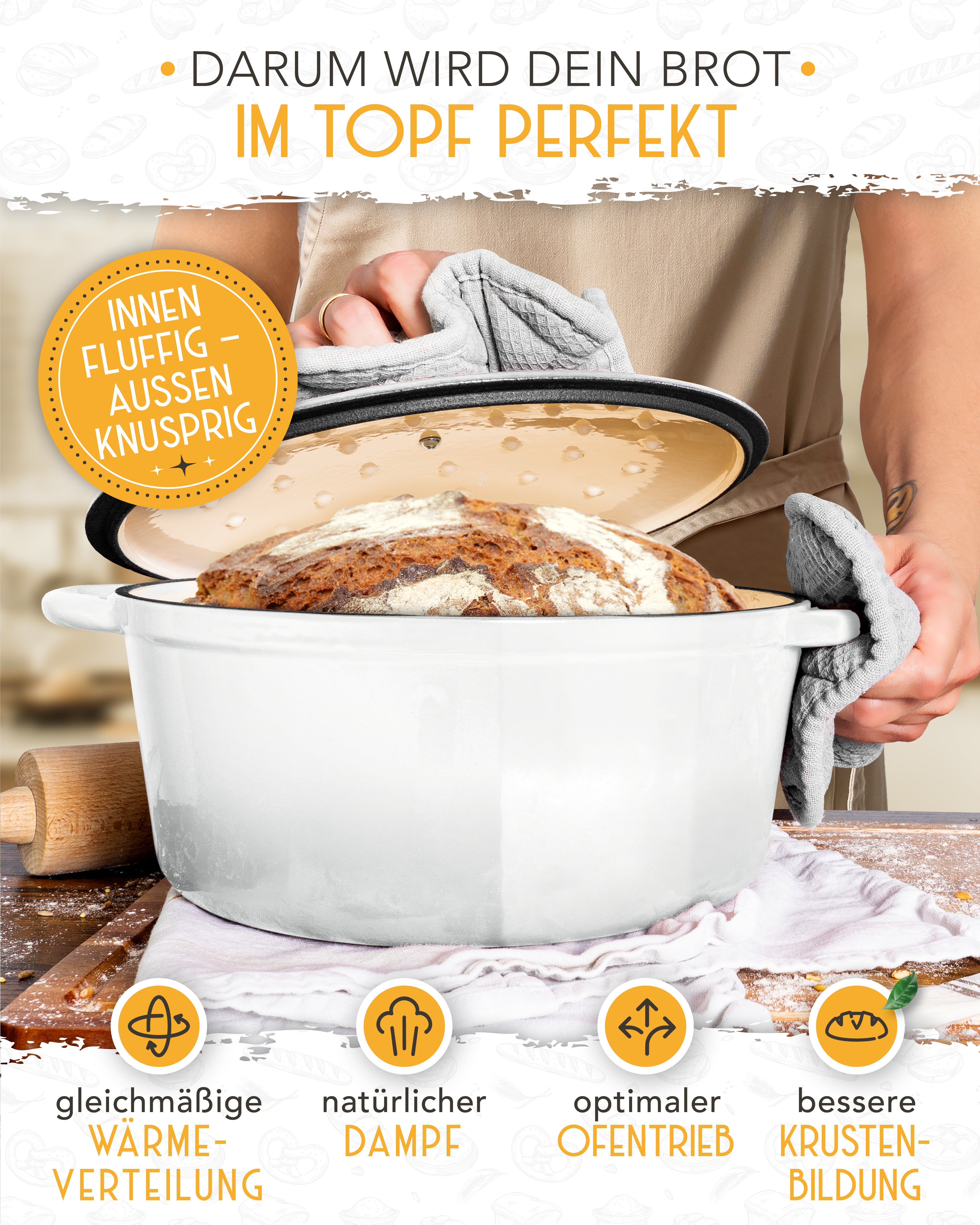 26cm Emaille Gusseisentopf in Weiß - Einzeln