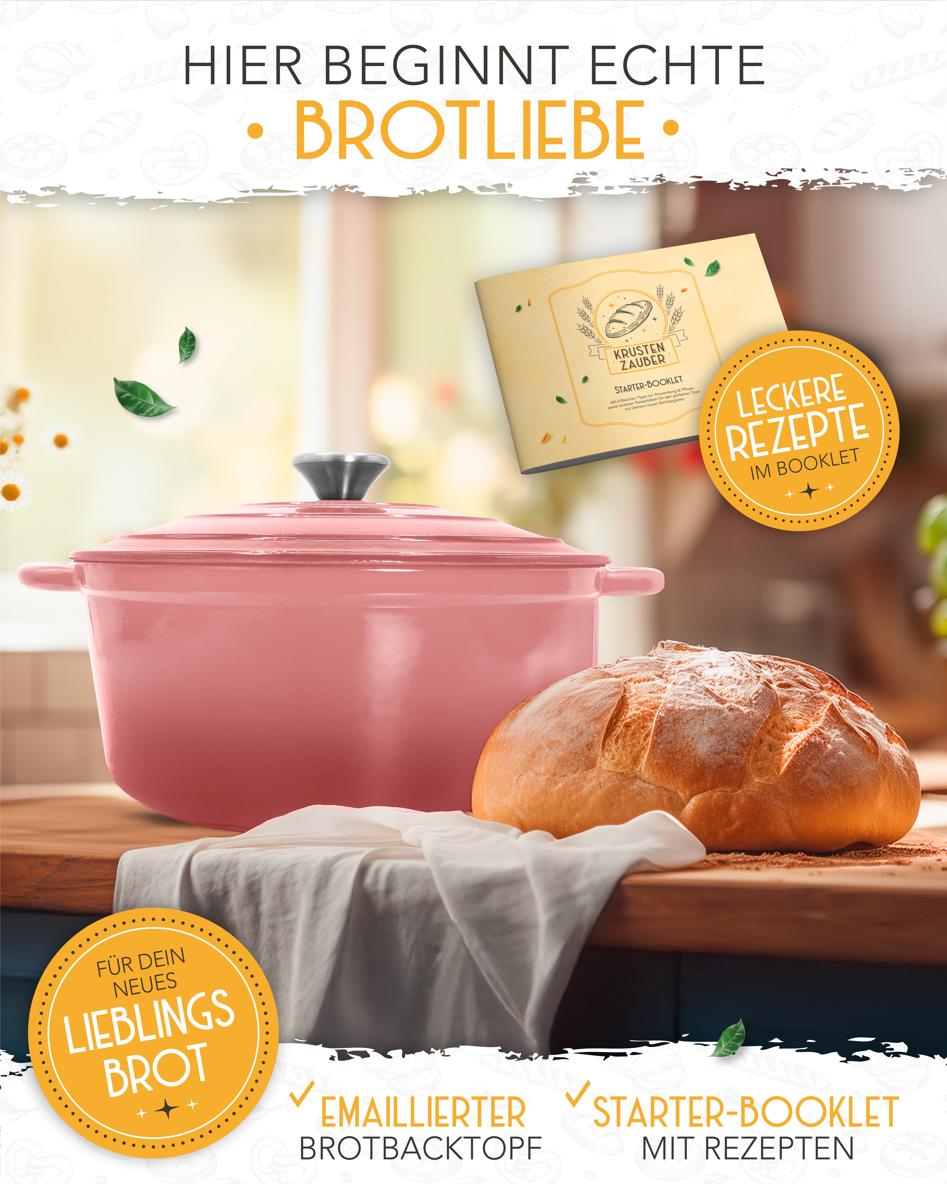 26cm Emaille Gusseisentopf in Rosa - Einzeln