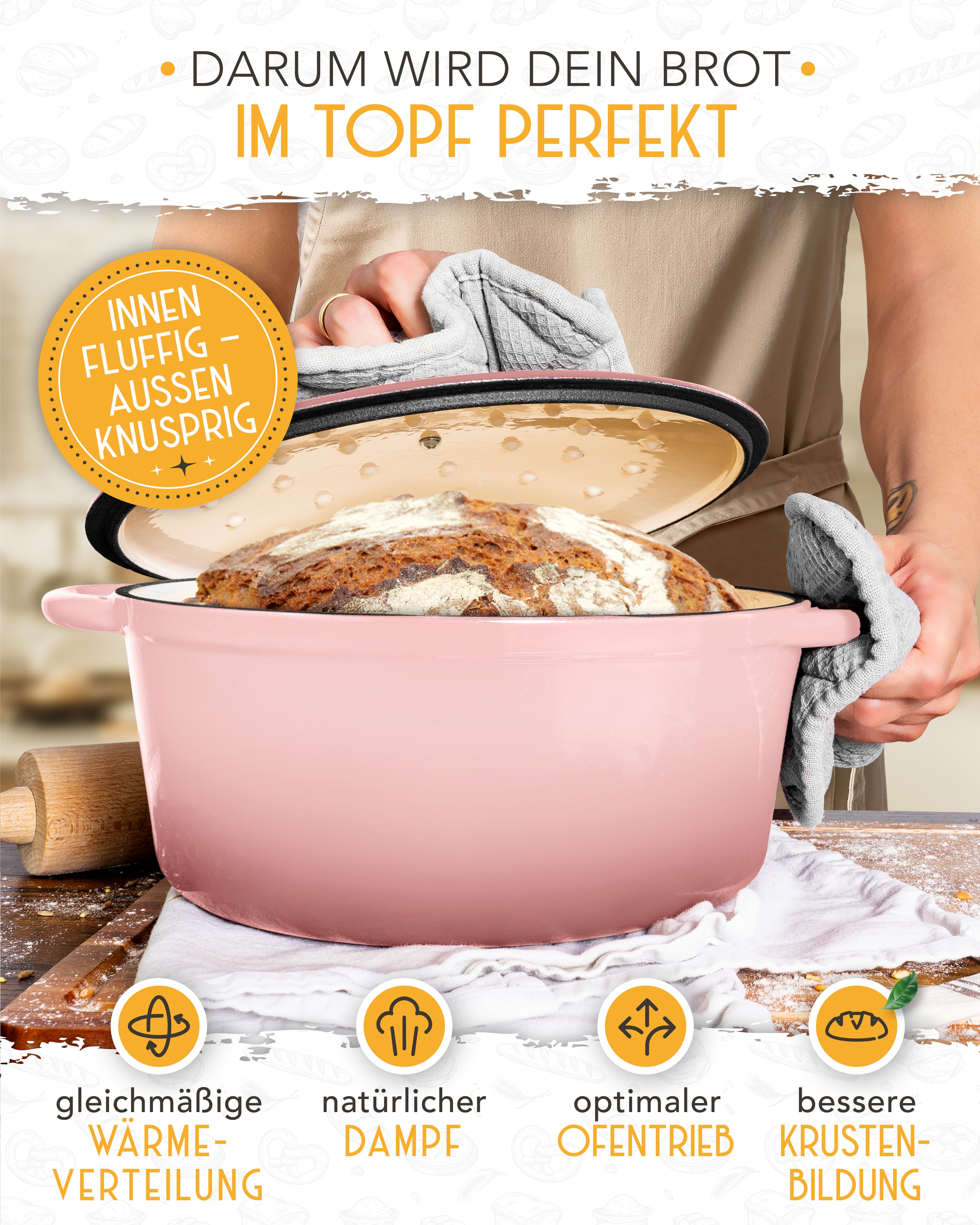 26cm Emaille Gusseisentopf in Rosa - Einzeln