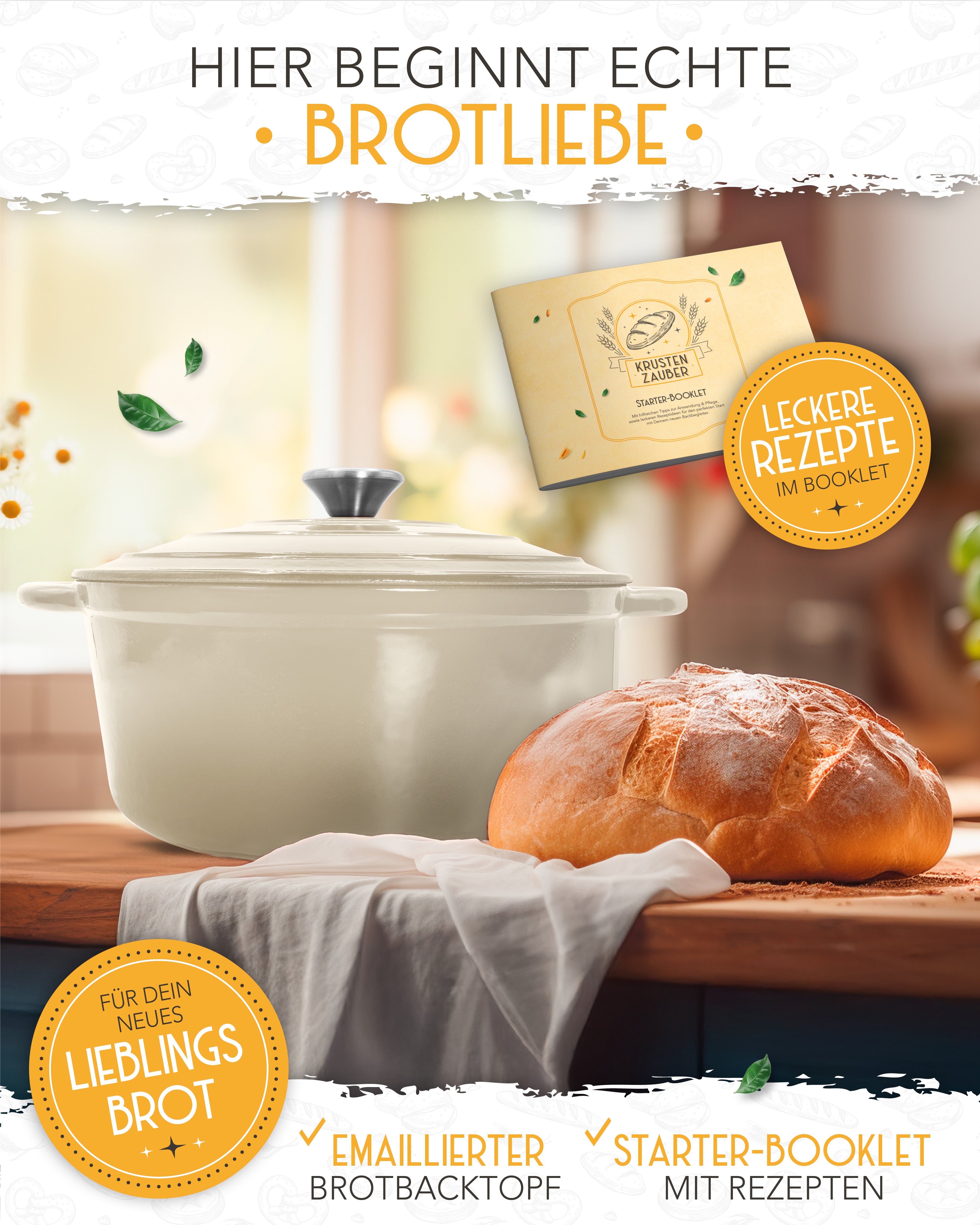 26cm Emaille Gusseisentopf in Creme - Einzeln