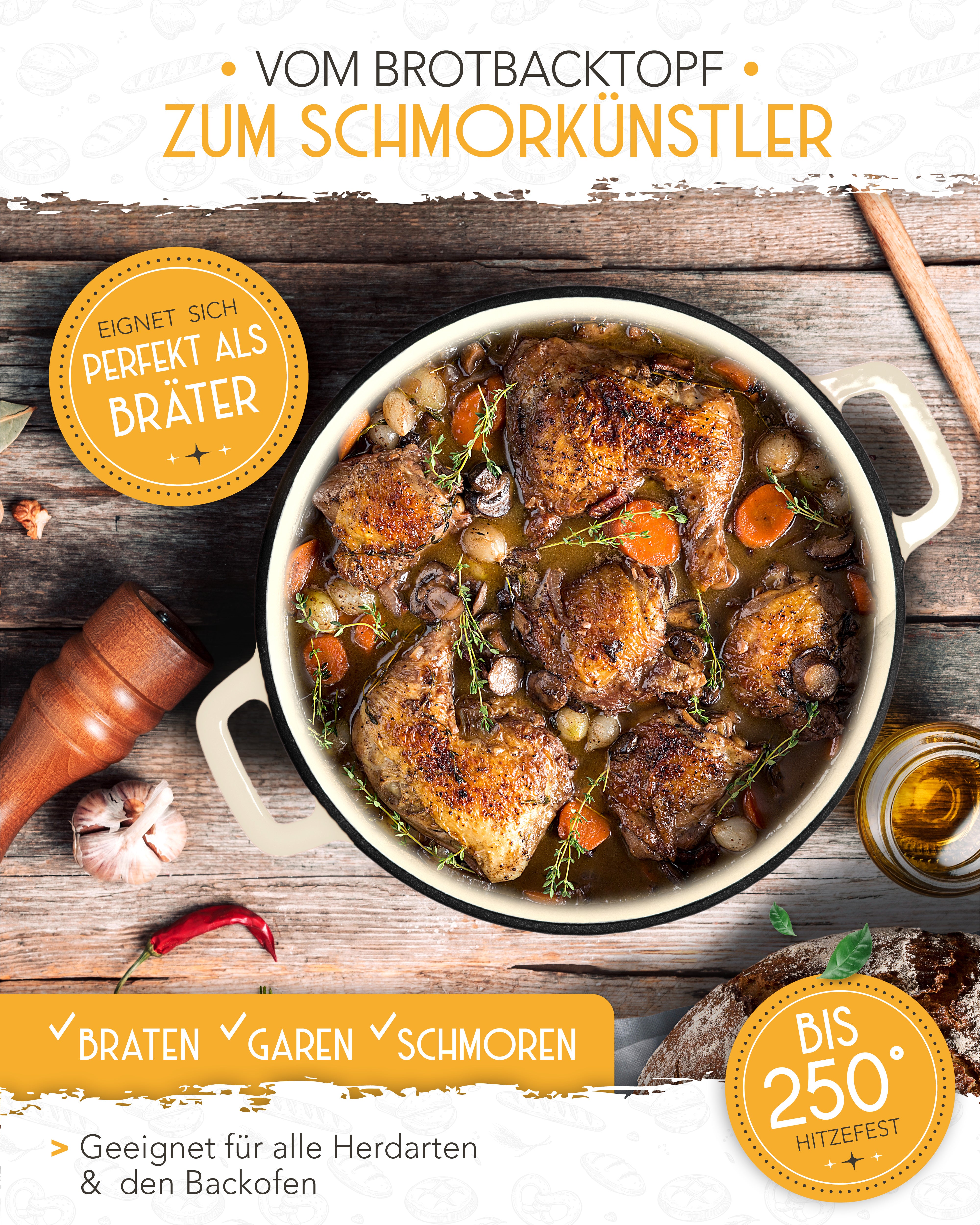 26cm Emaille Gusseisentopf in Creme - Einzeln