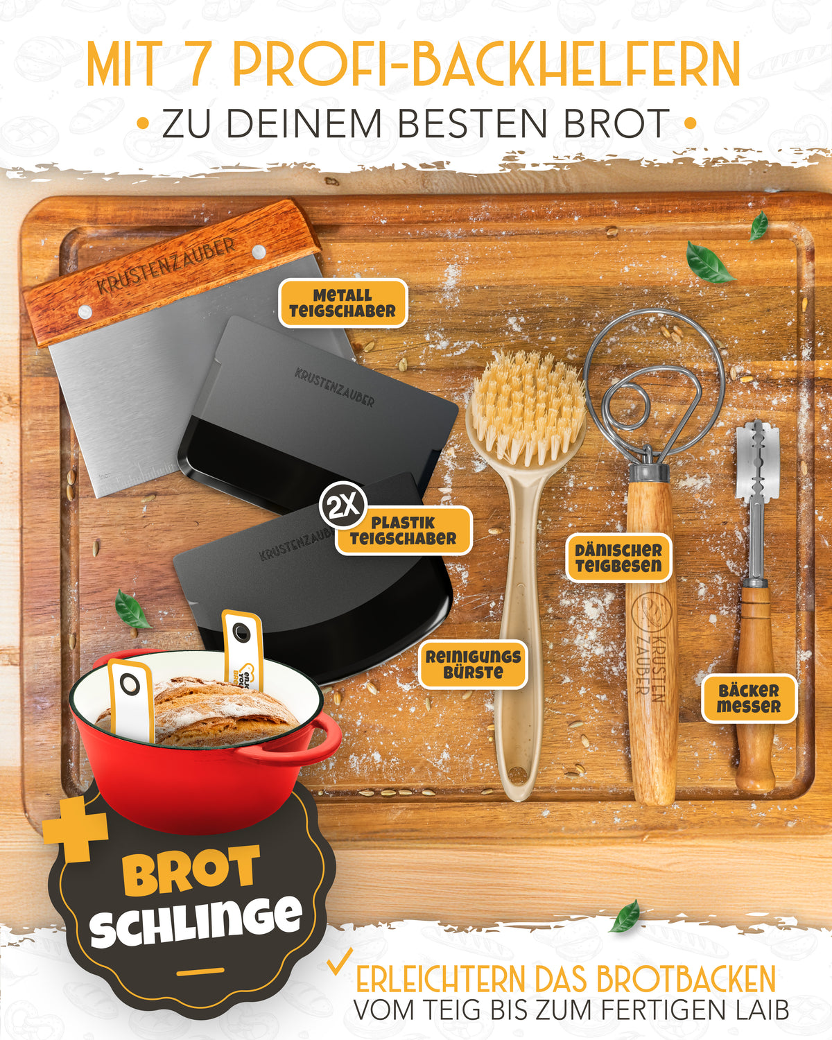 Einsteiger-Set – Gusseisentopf Emaille Rot 4,7 l, Zubehör & Rezept-Booklet