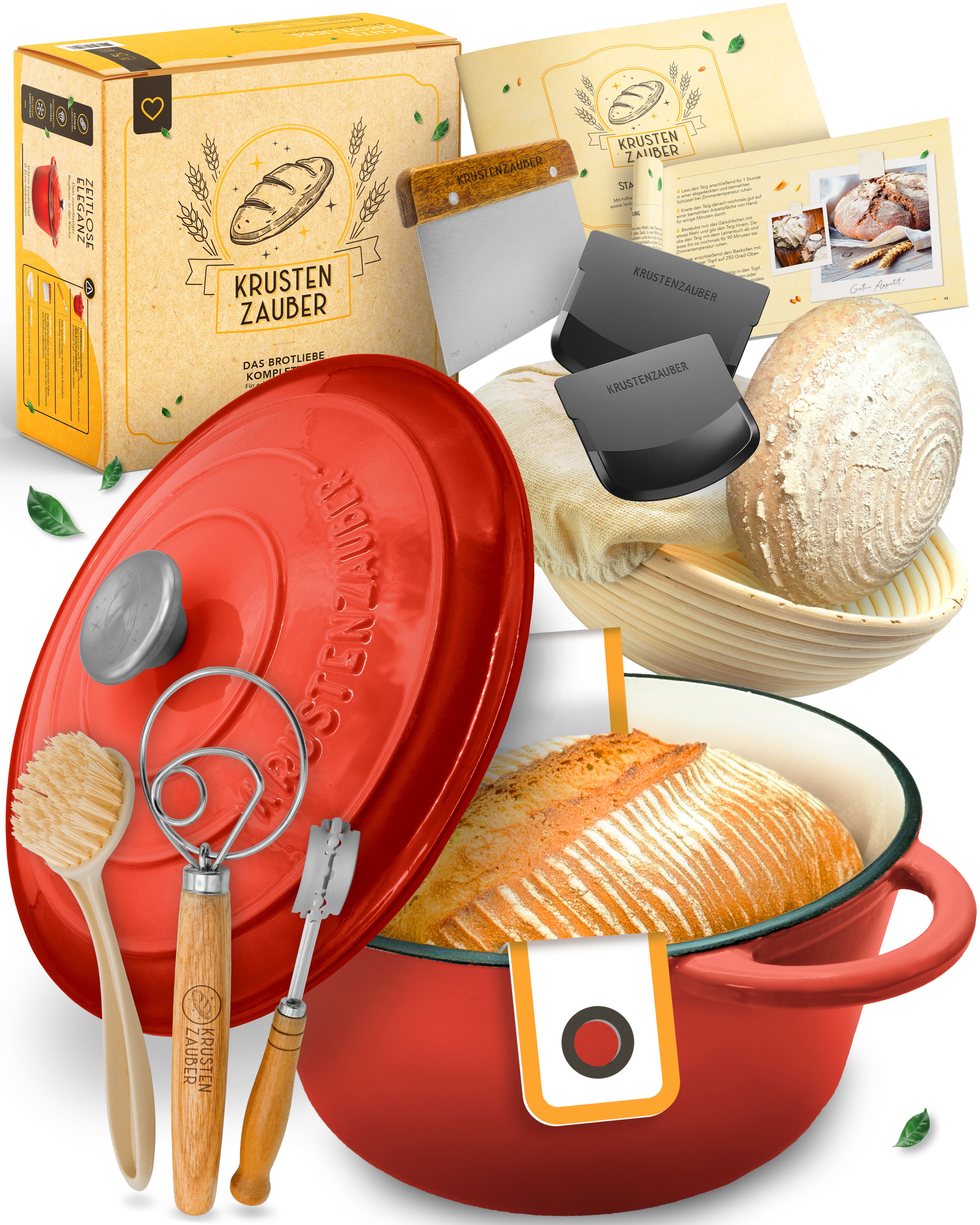 Einsteiger-Set – Gusseisentopf Emaille Rot 4,7 l, Zubehör & Rezept-Booklet
