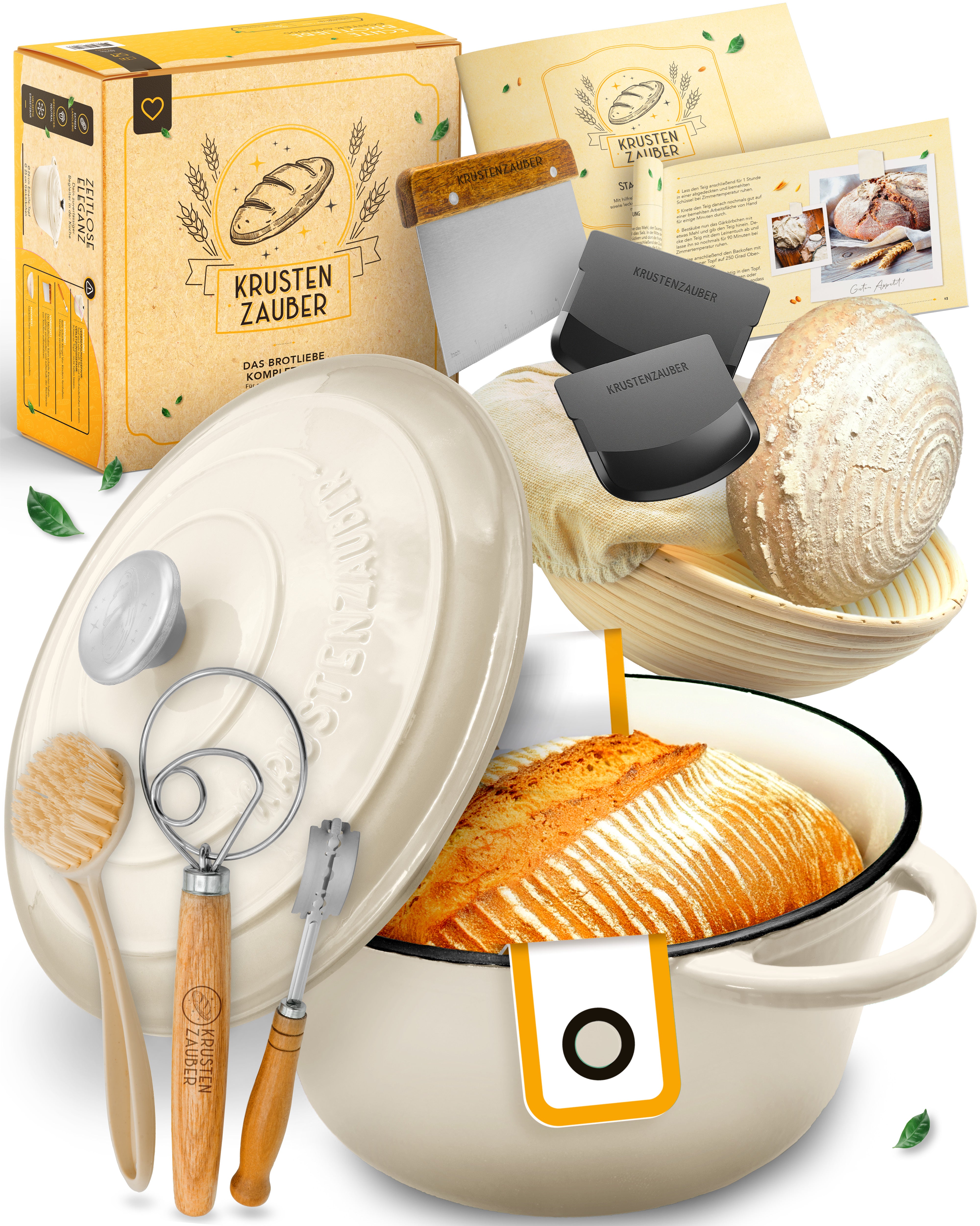 Einsteiger-Set – Gusseisentopf Emaille Creme 4,7 l, Zubehör & Rezept-Booklet