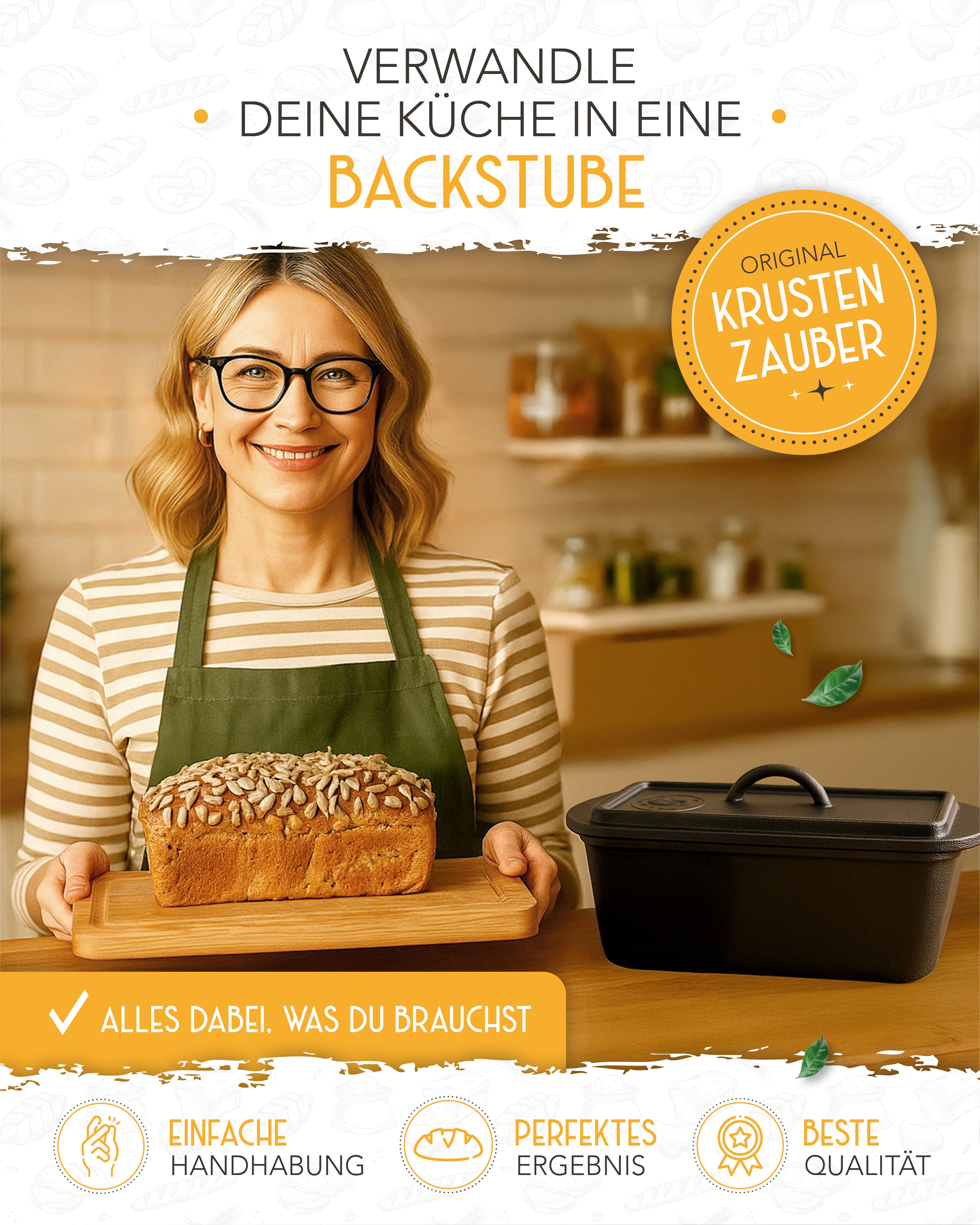 Einsteiger-Set – Gusseisen Brotbackform 28cm mit Deckel, Zubehör & Rezept-Booklet
