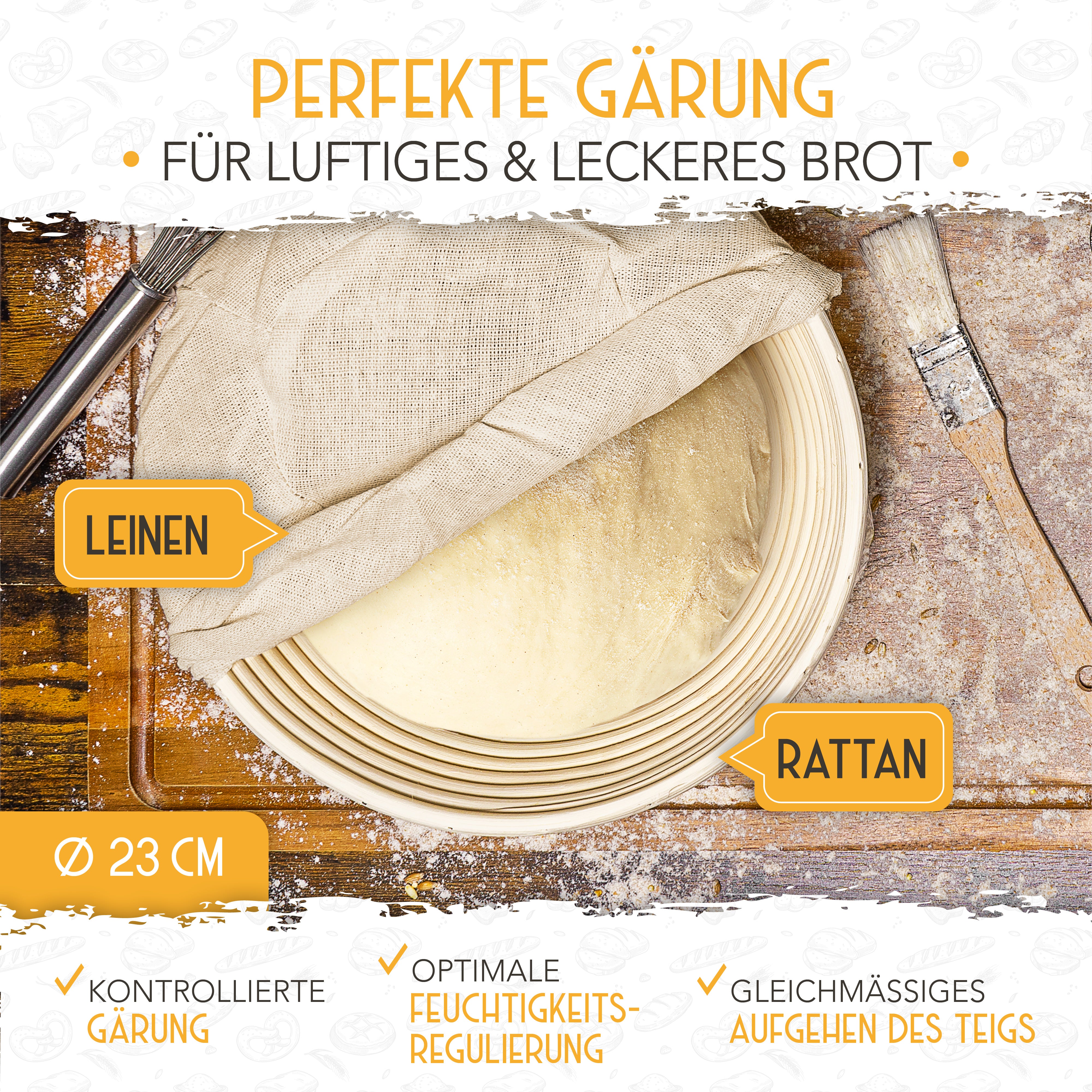 Vorteilspack - 2x Gärkörbchen, 600ml Sauerteig Starter Set, Bäckermesser, Spatel