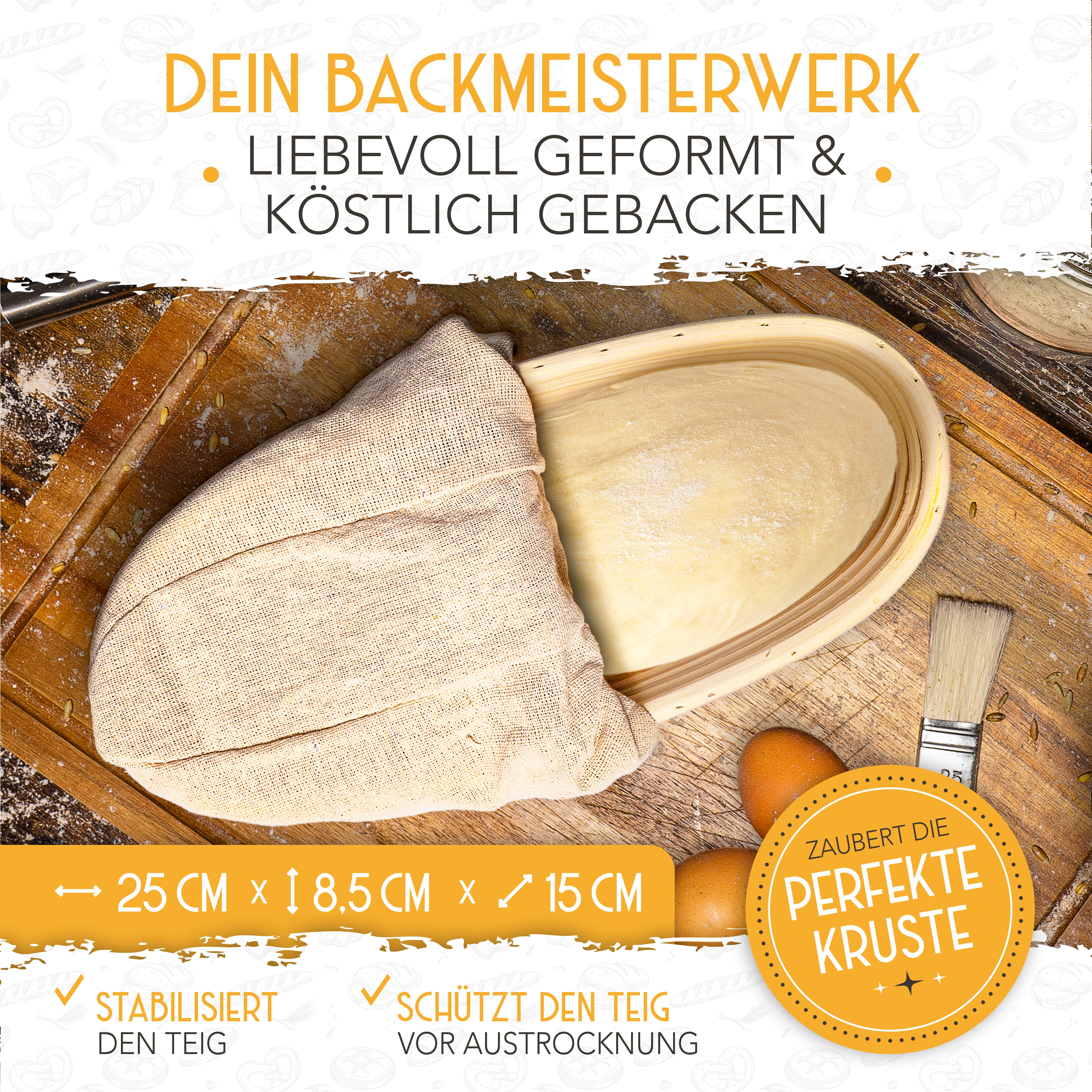 Vorteilspack - 2x Gärkörbchen, 600ml Sauerteig Starter Set, Bäckermesser, Spatel