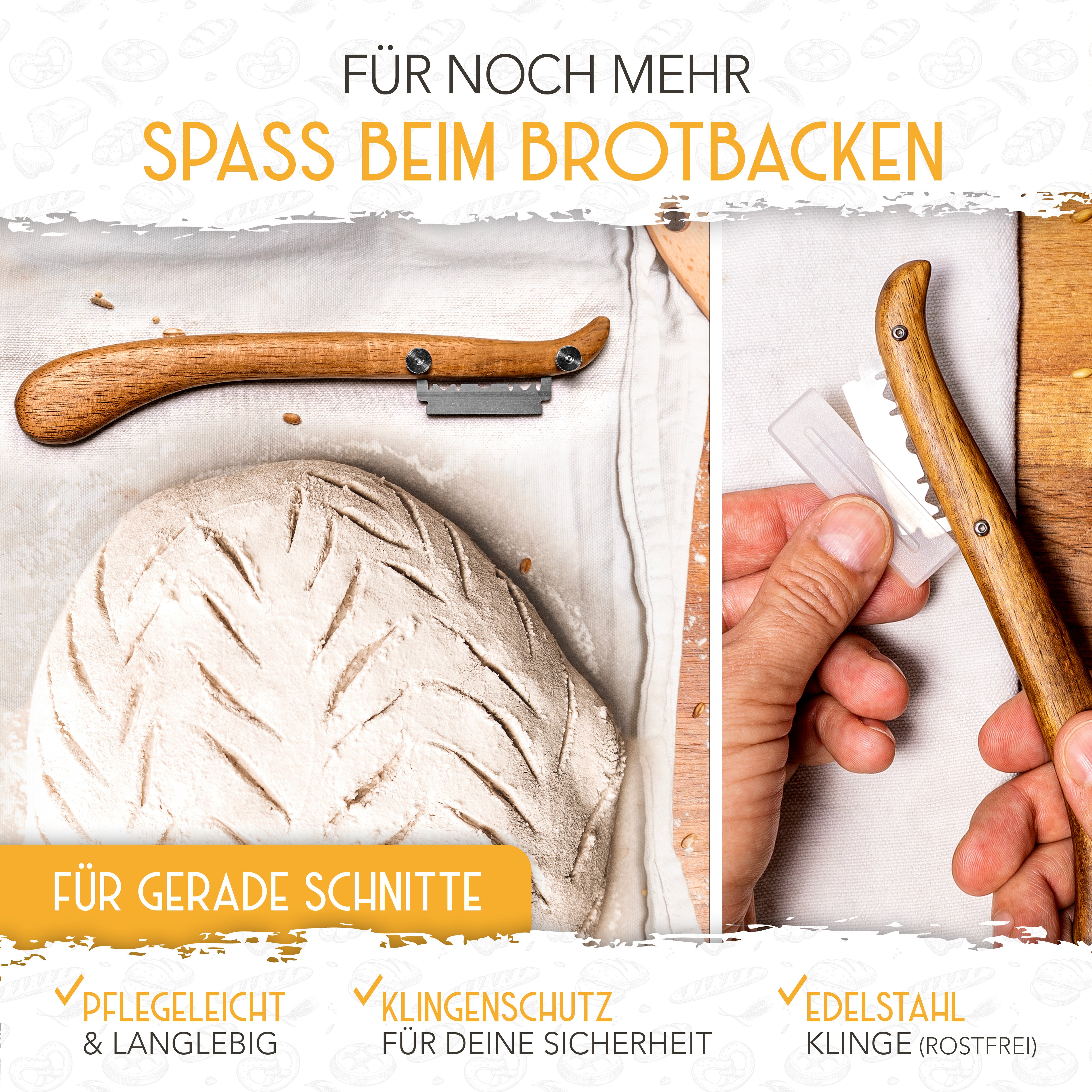 Vorteilspack - 2x Gärkörbchen, 600ml Sauerteig Starter Set, Bäckermesser, Spatel