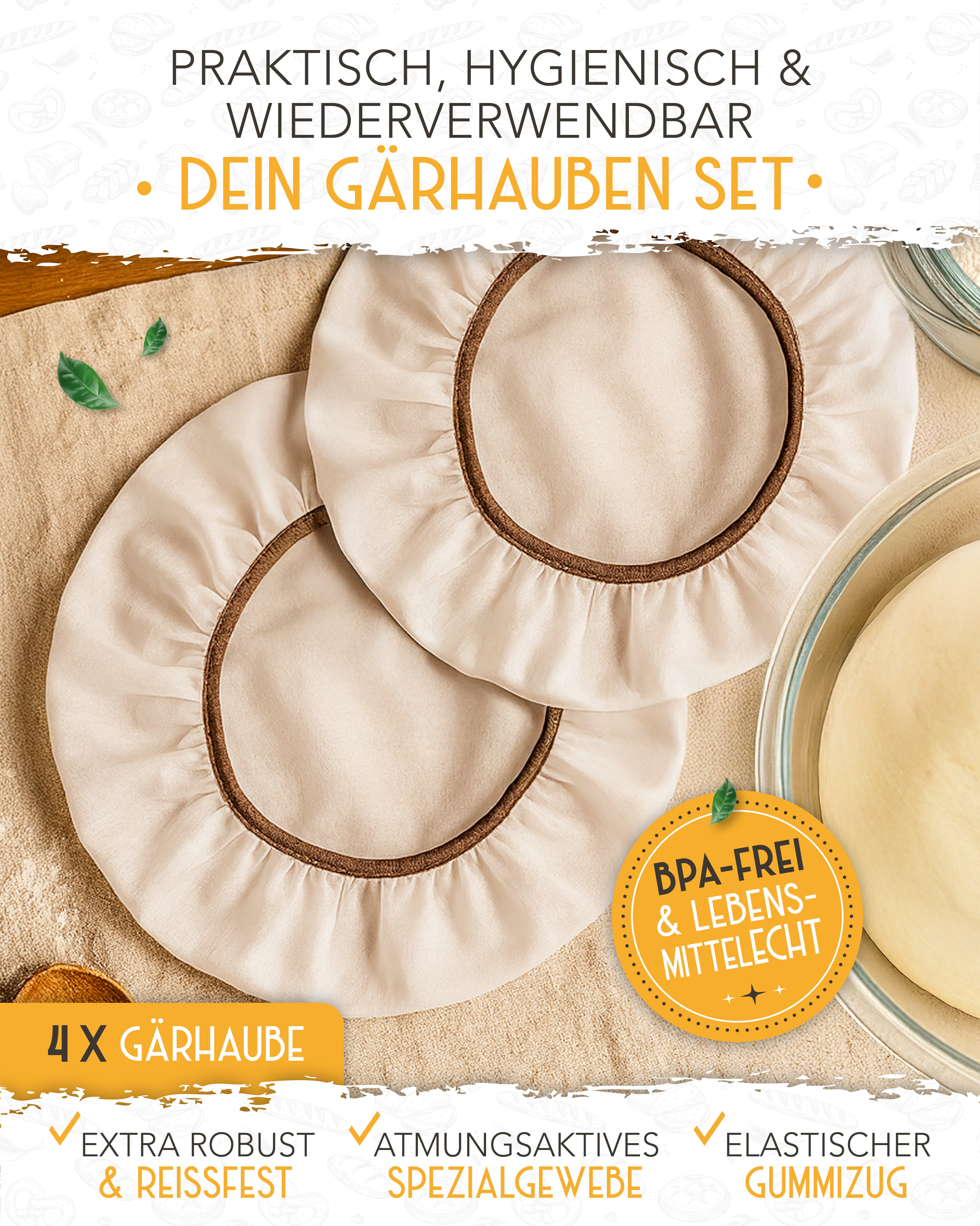 4er Set Abdeckhaube für Gärkörbe