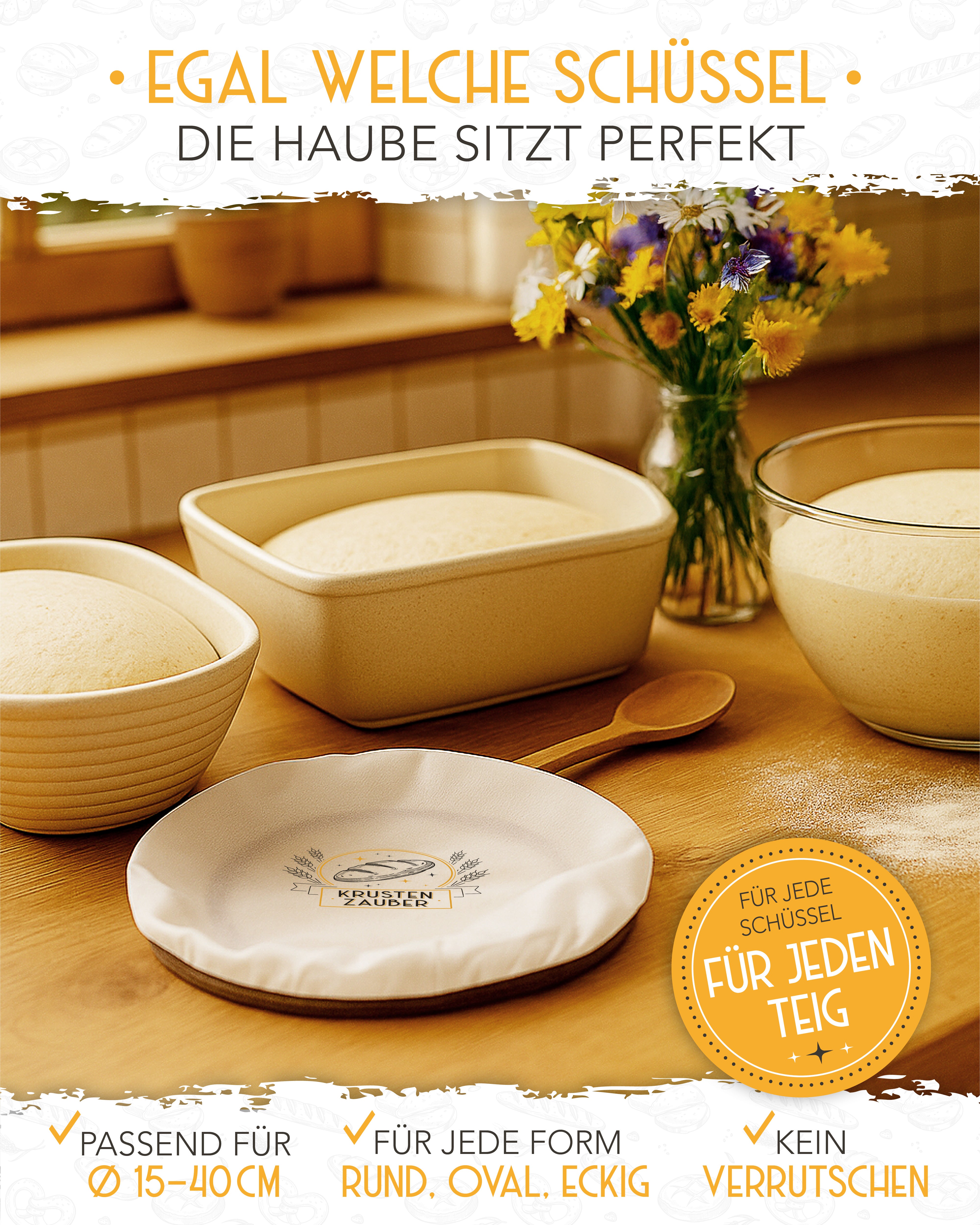 4er Set Abdeckhaube für Gärkörbe