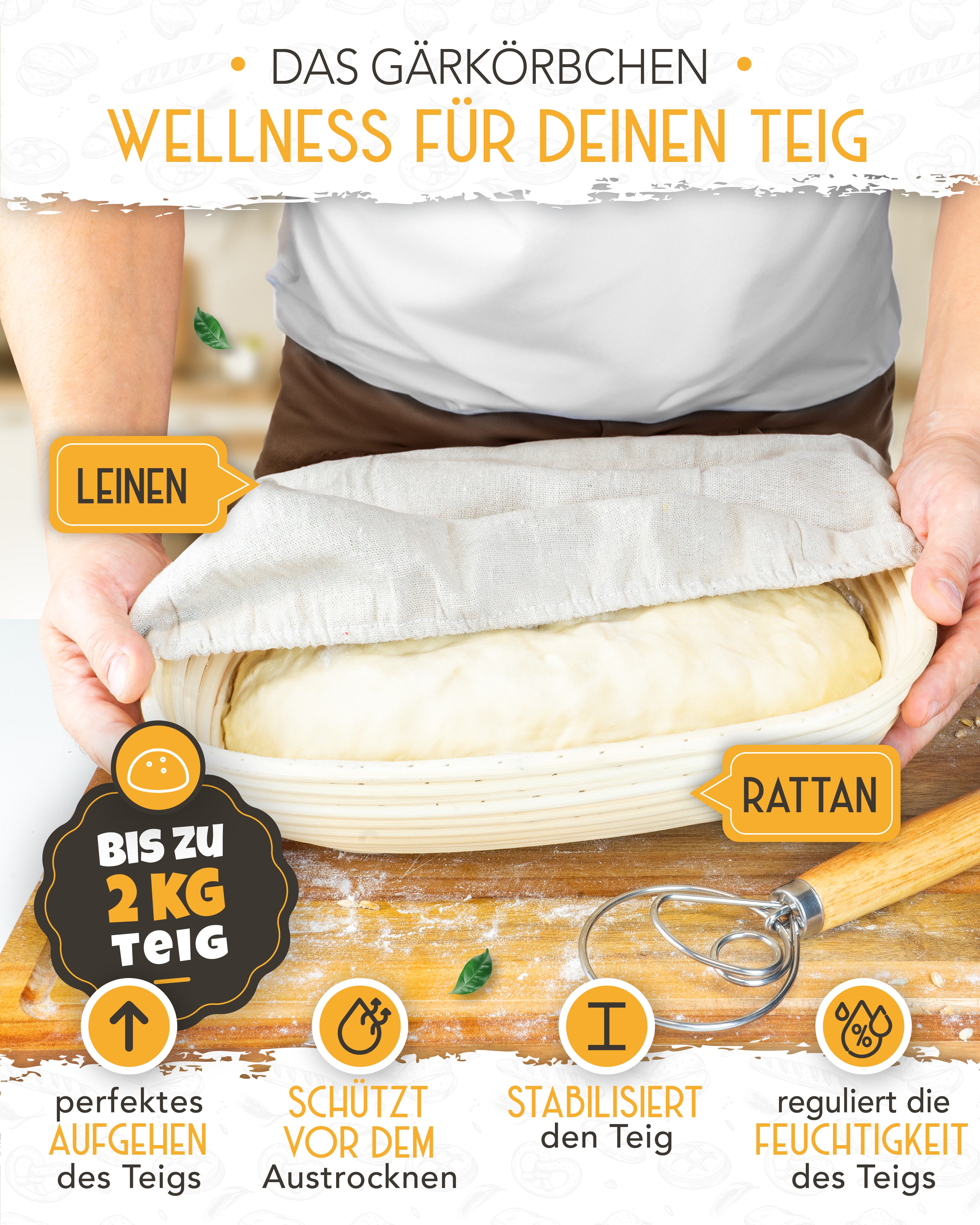 2-in-1 Gusseisen Bräter 40cm mit Deckel inkl. Gärkorb