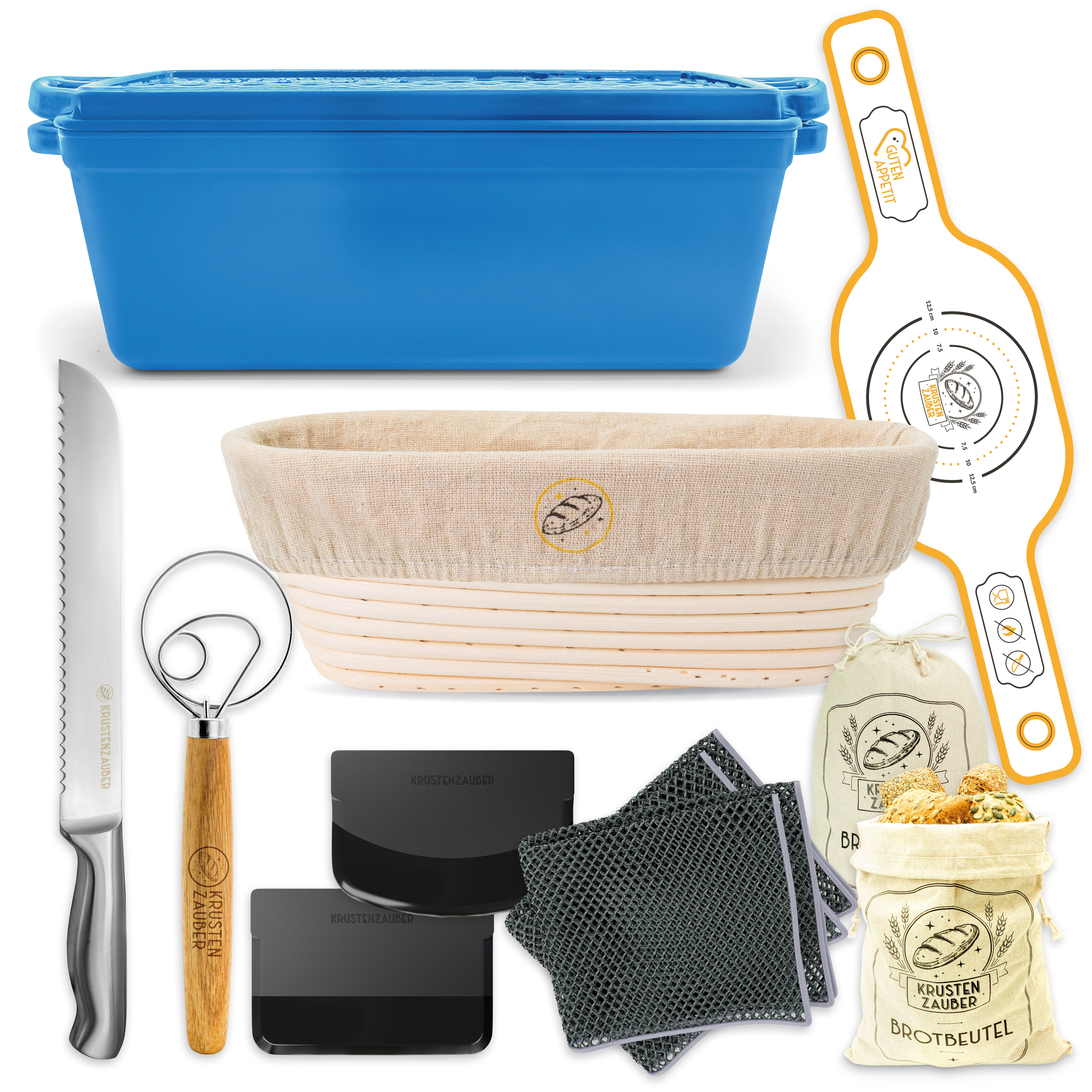 Einsteiger-Set – Emaille Brotbackform 28cm mit Deckel Blau, Zubehör & Rezept-Booklet