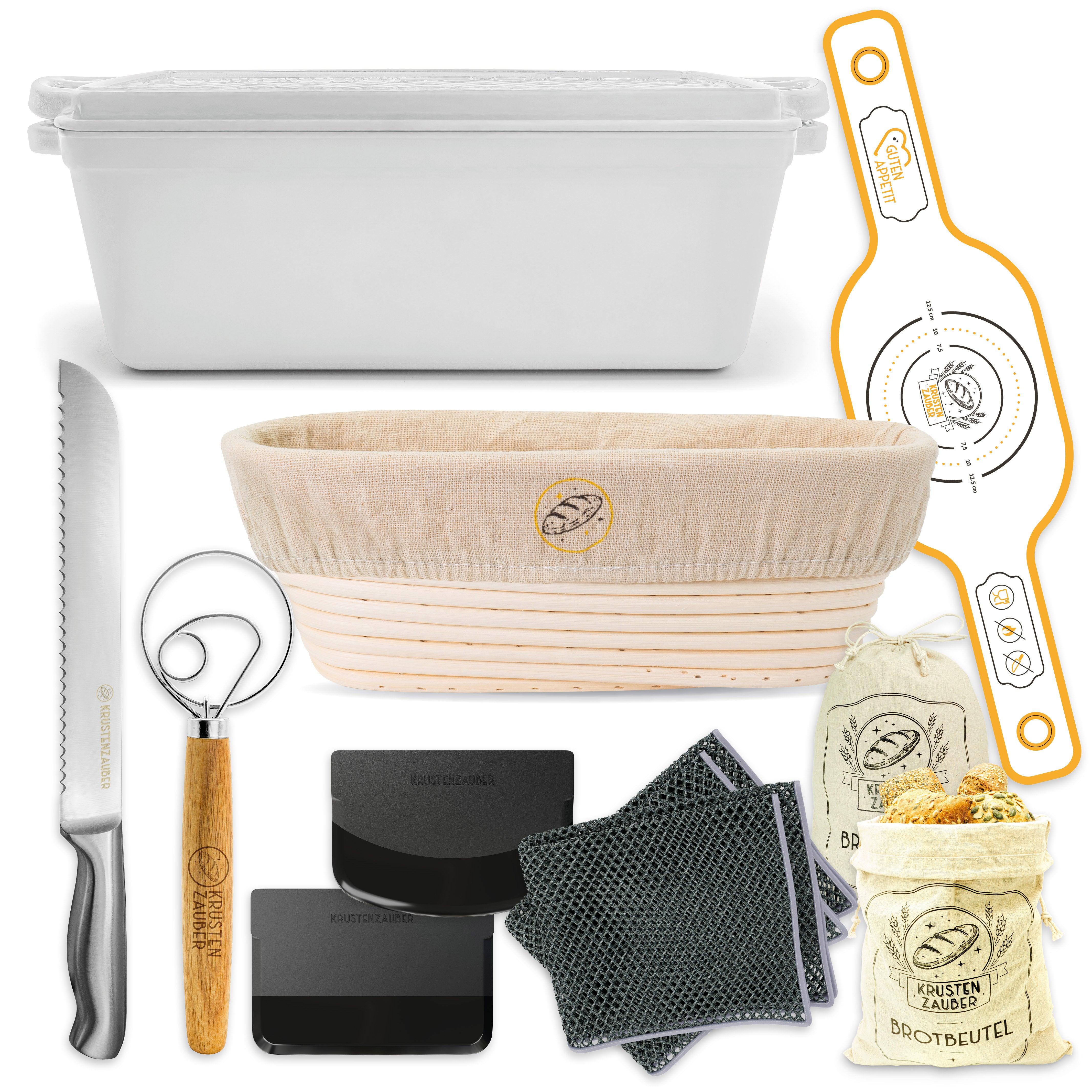 Einsteiger-Set – Emaille Brotbackform 28cm mit Deckel Weiß, Zubehör & Rezept-Booklet