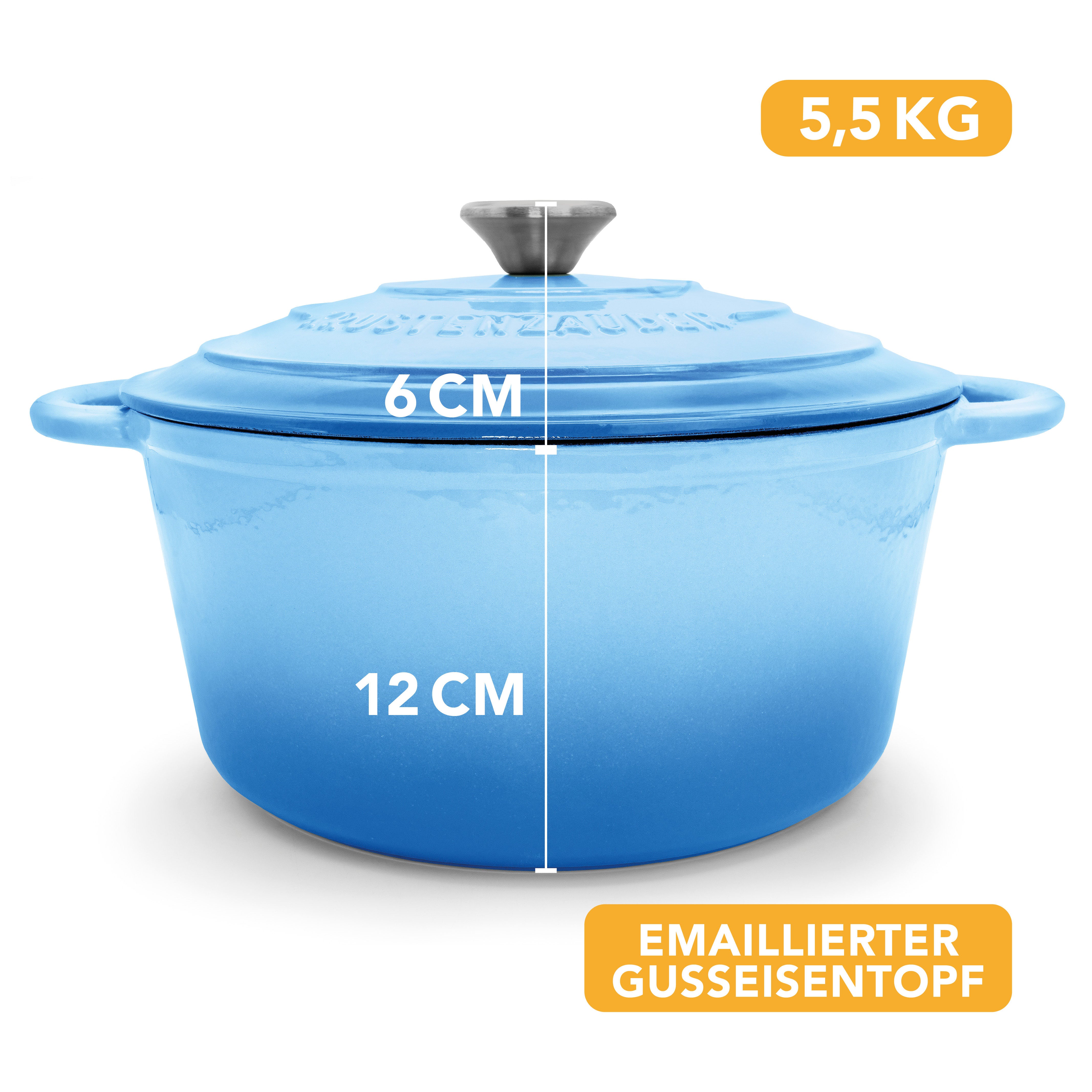 Einsteiger-Set – Gusseisentopf Emaille Blau 4,7 l, Zubehör & Rezept-Booklet