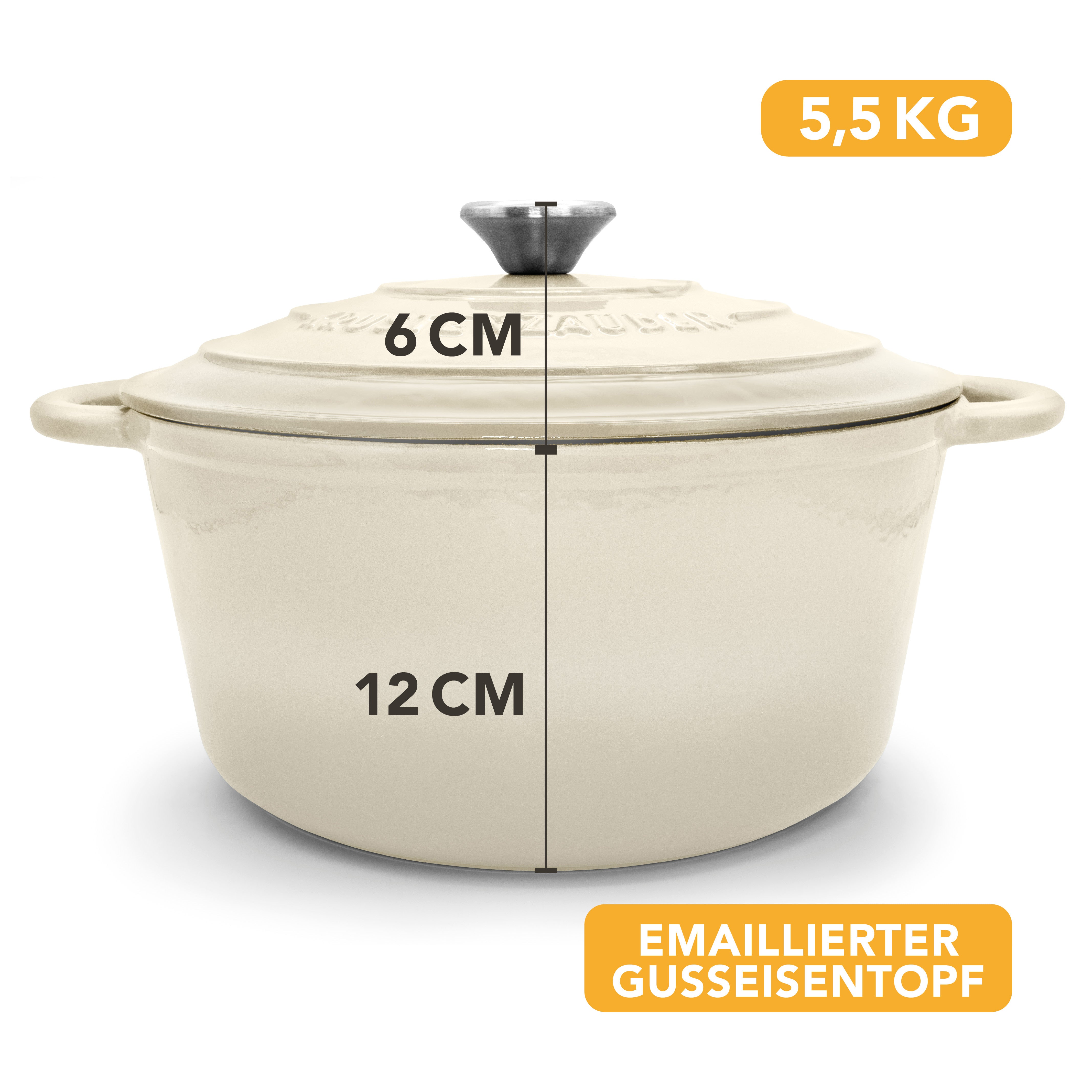 Einsteiger-Set – Gusseisentopf Emaille Creme 4,7 l, Zubehör & Rezept-Booklet