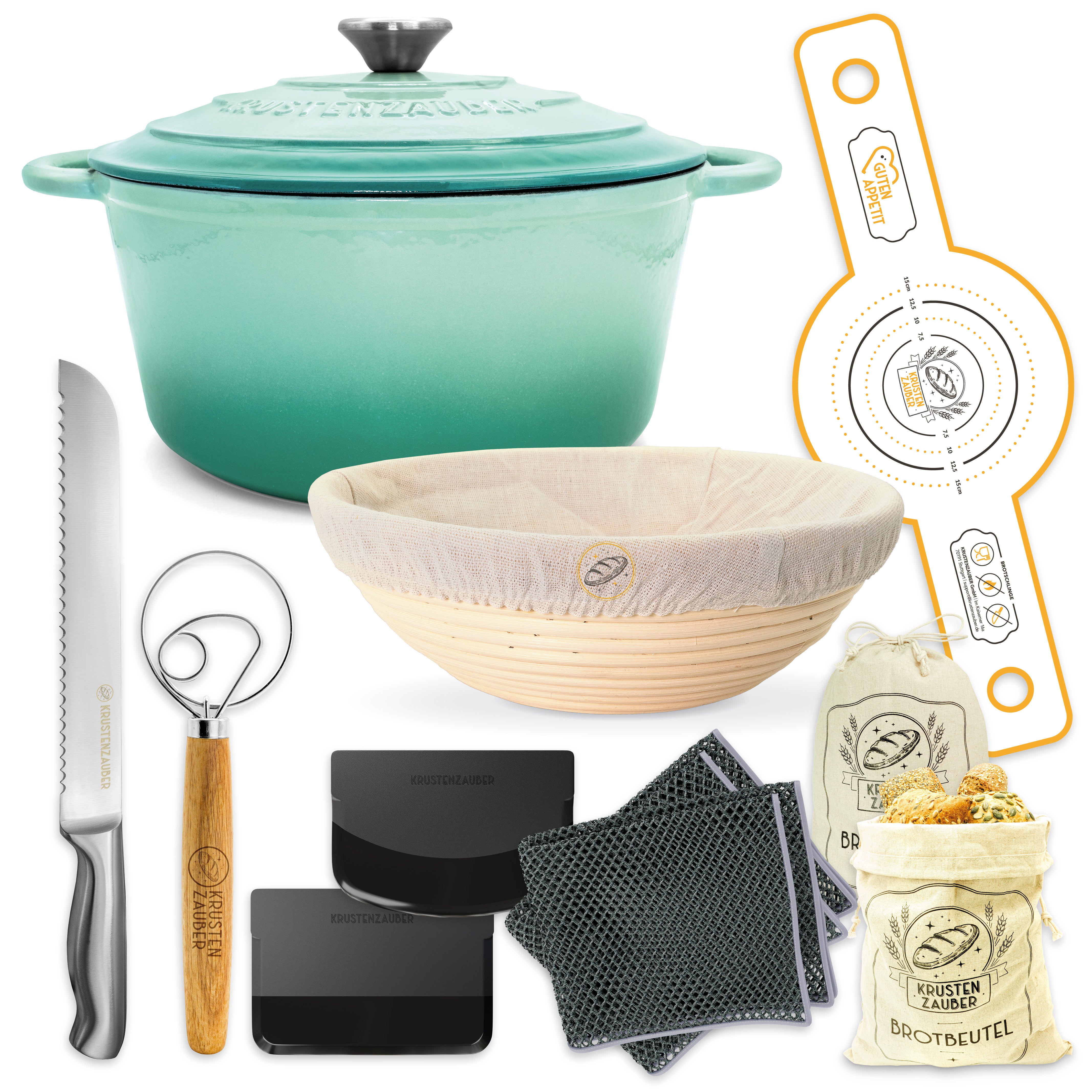 Einsteiger-Set – Gusseisentopf Emaille Mint 4,7 l, Zubehör & Rezept-Booklet