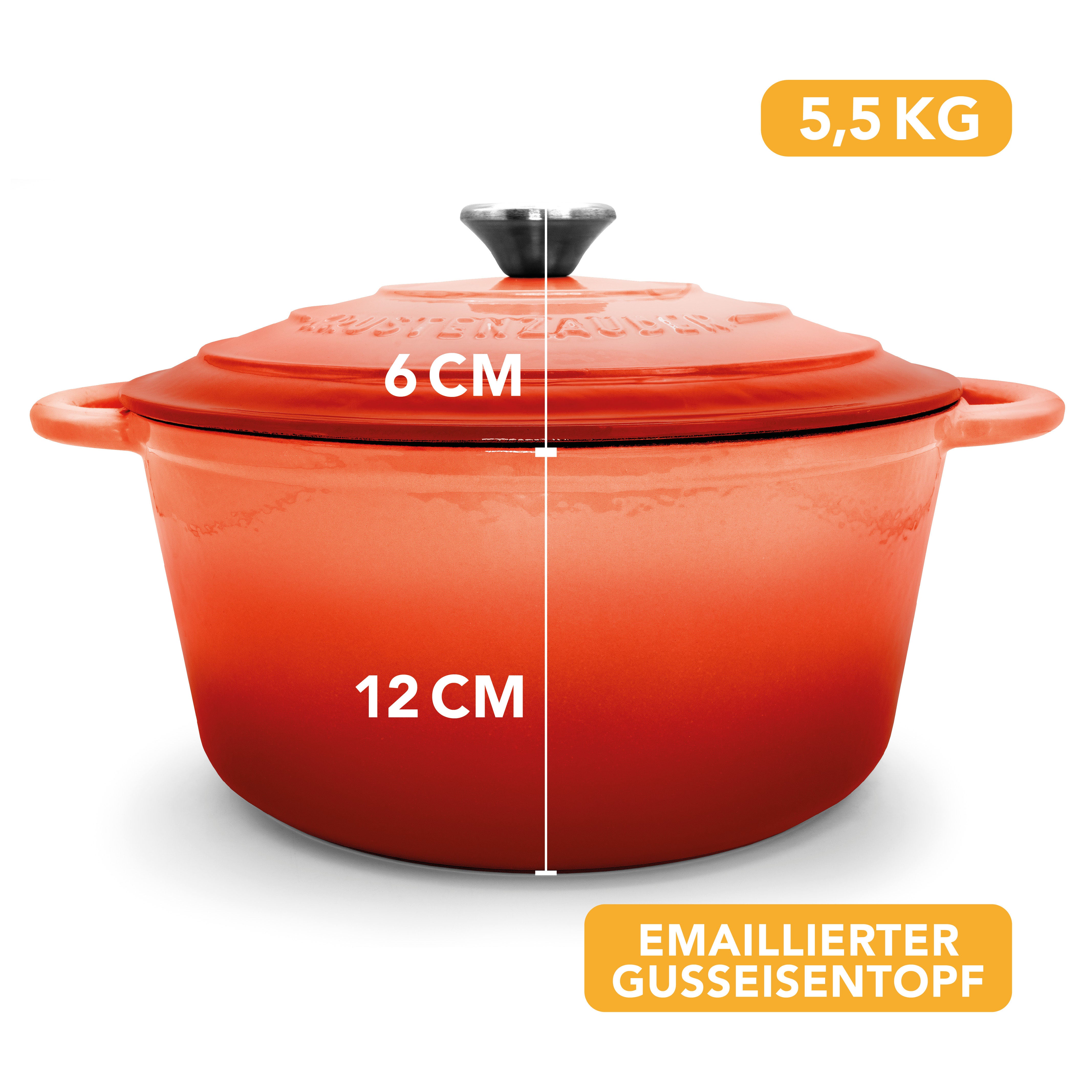 Einsteiger-Set – Gusseisentopf Emaille Rot 4,7 l, Zubehör & Rezept-Booklet