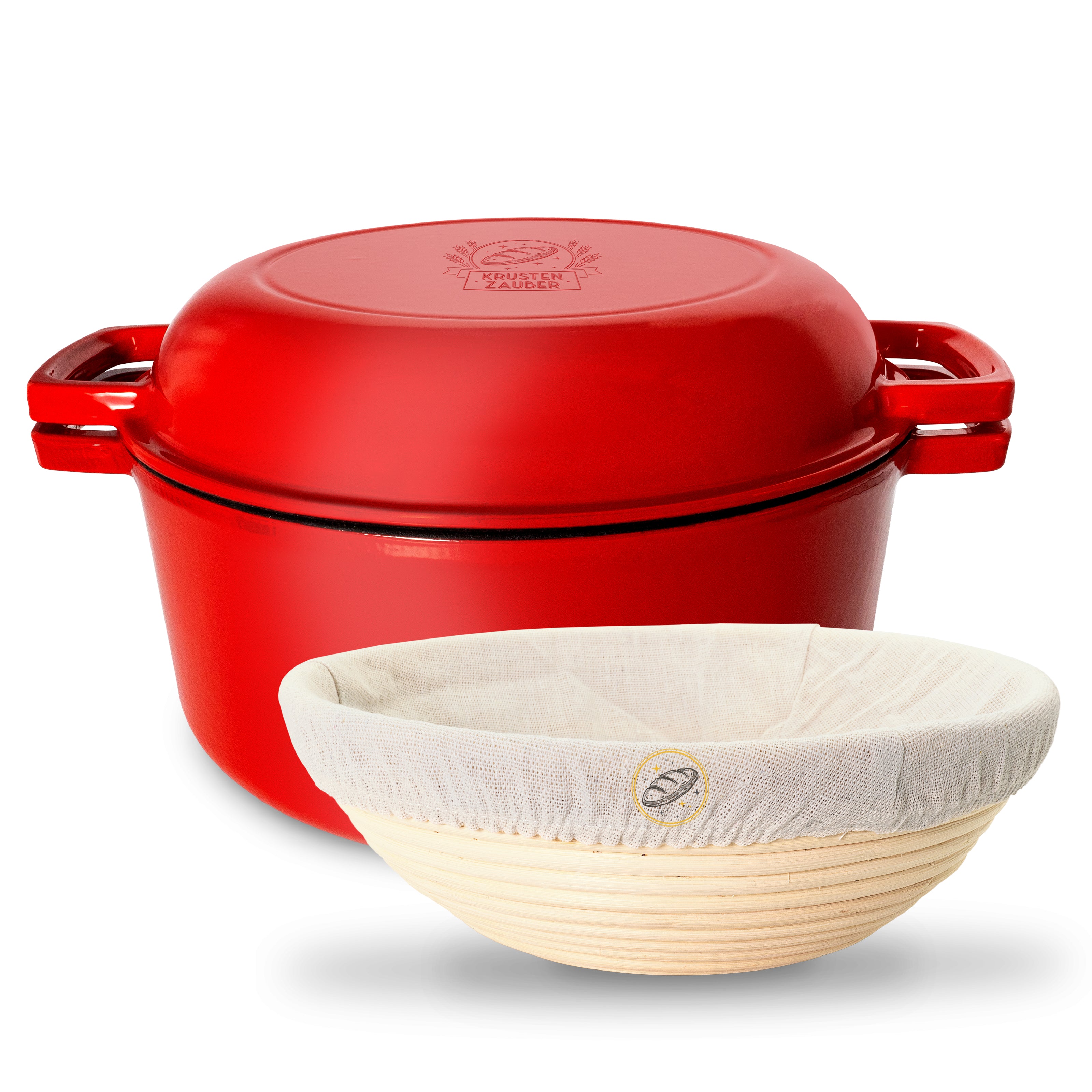 2-in-1 Gusseisen Emaille Brotbacktopf 26cm mit Gärkorb