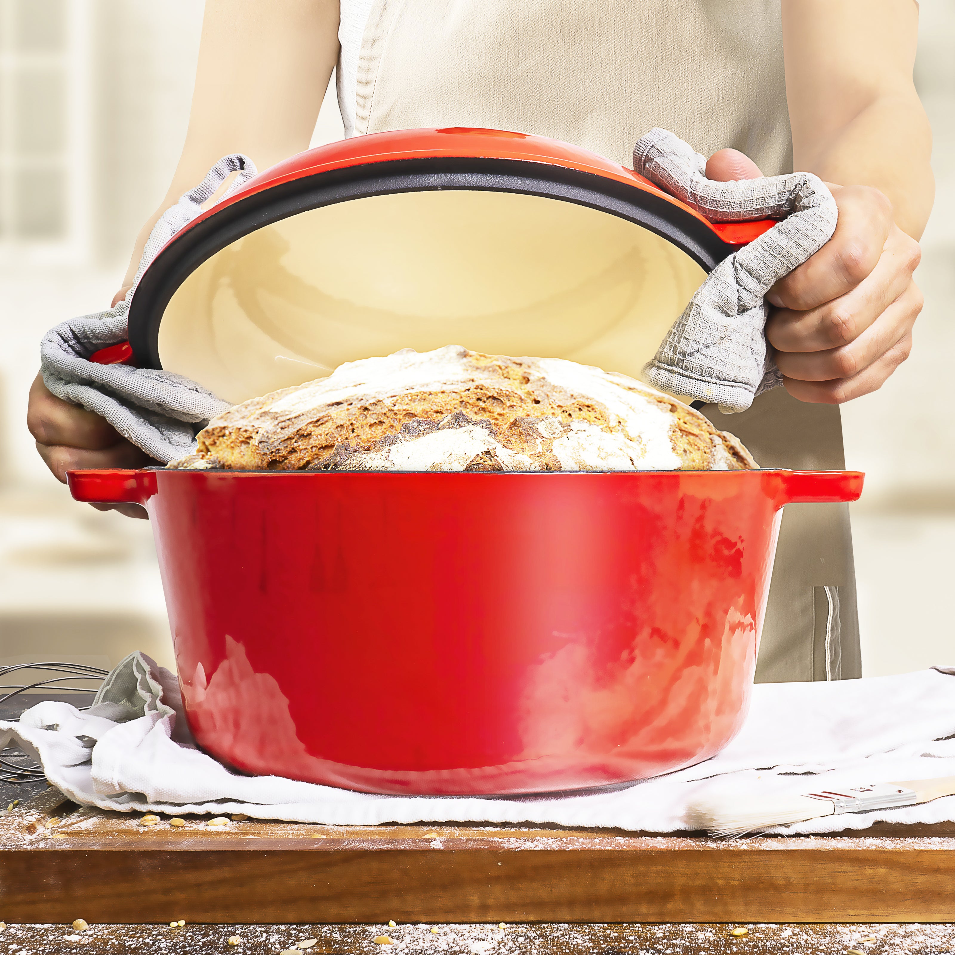 2-in-1 Gusseisen Emaille Brotbacktopf 26cm mit Gärkorb