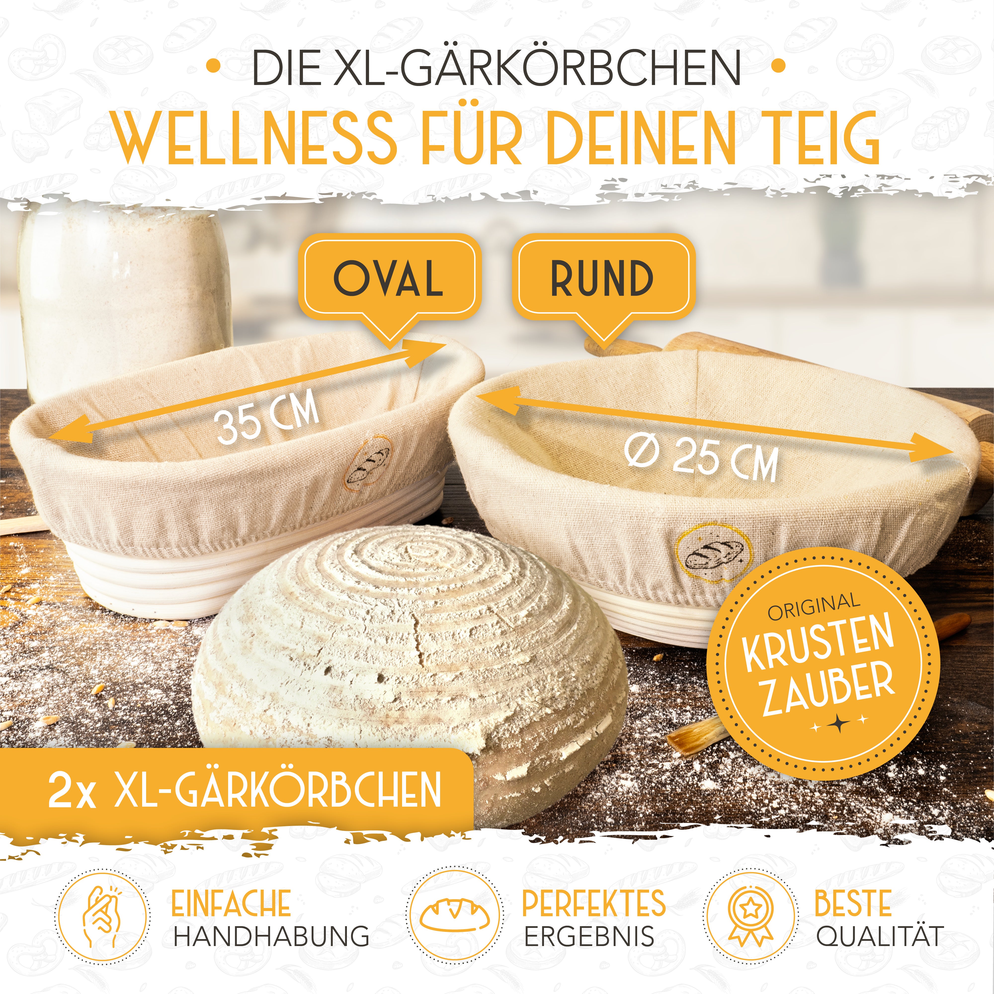 Set aus 2x Gärkorb und 2x Teigritzmesser