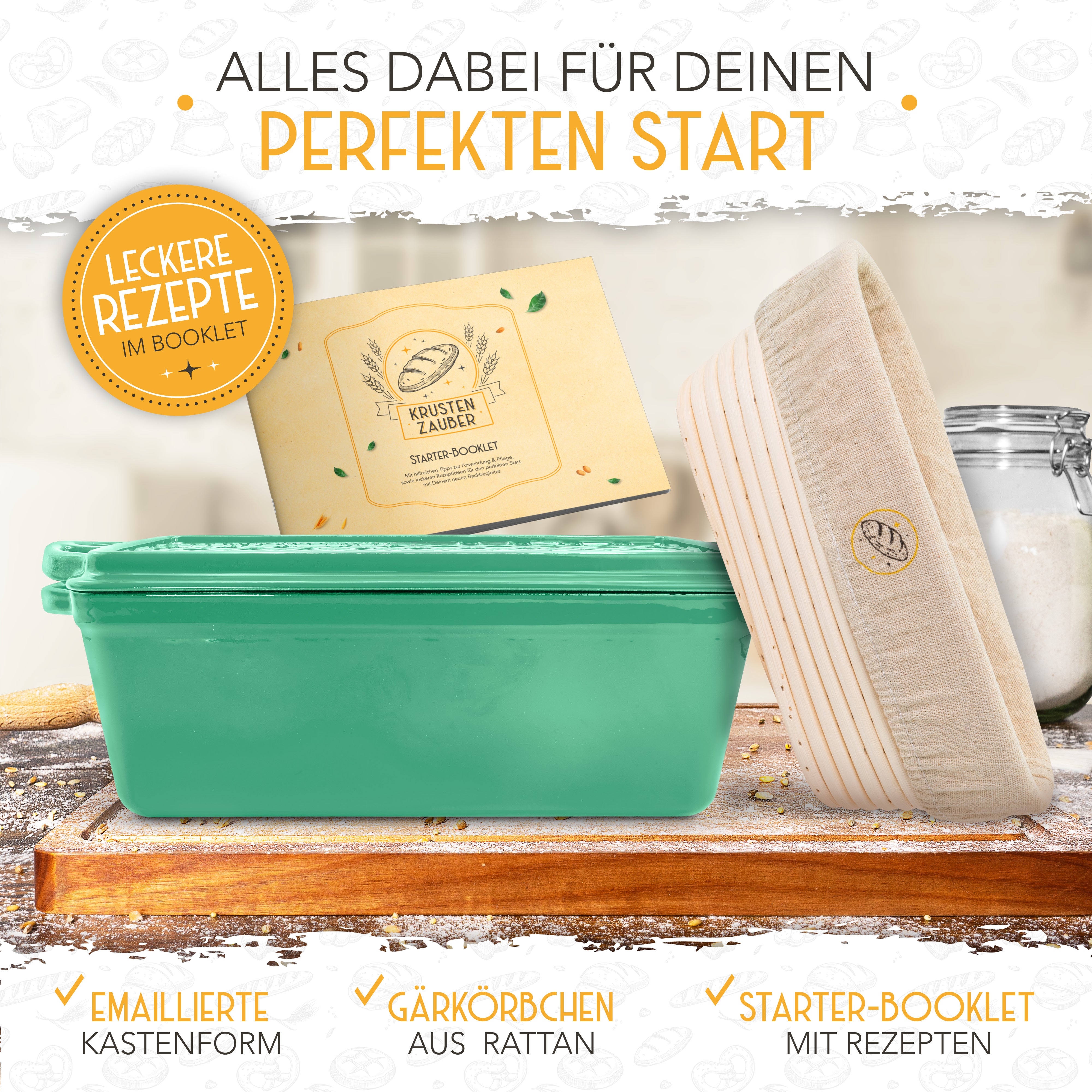 Emaille Brotbackform 28cm mit Deckel in Mint