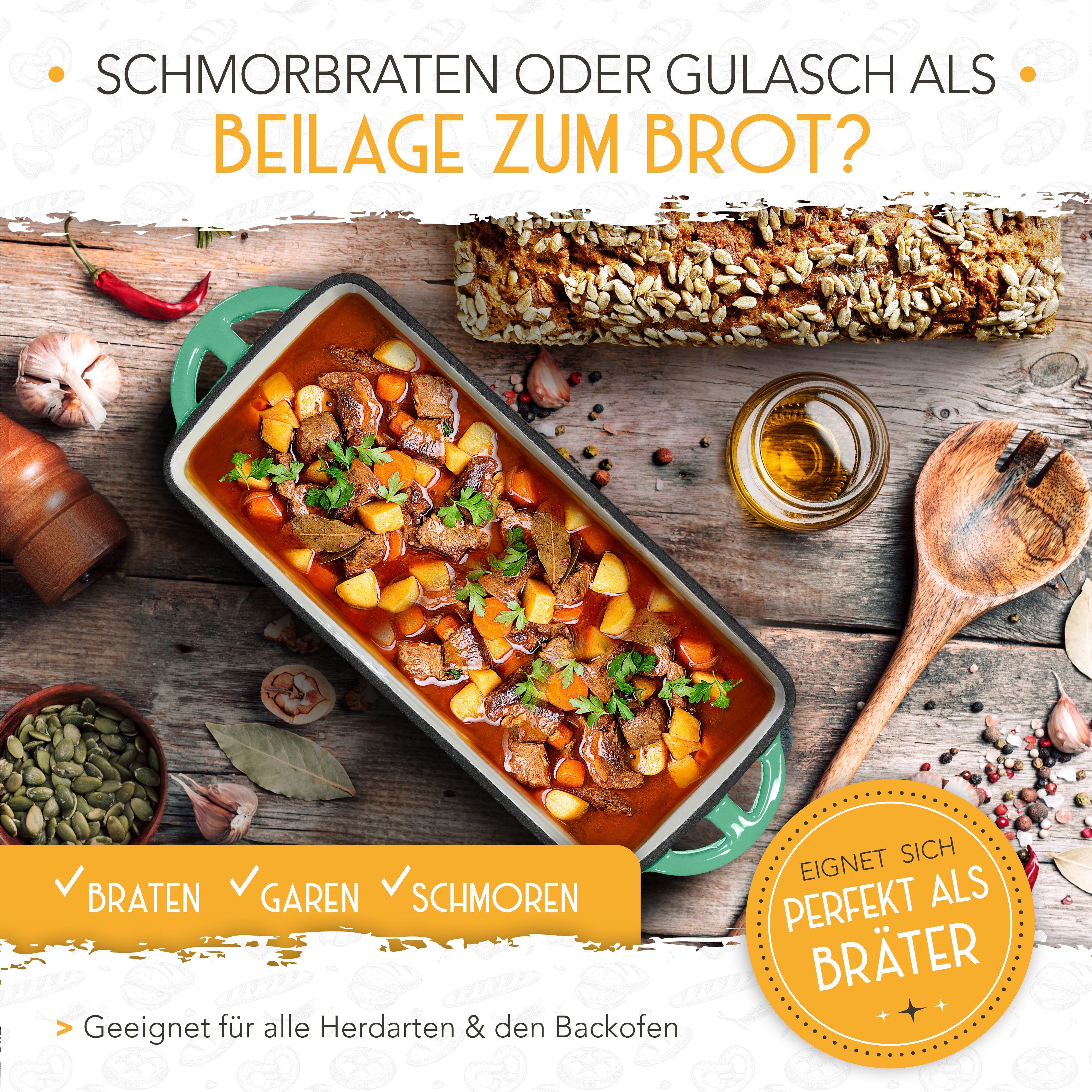 Emaille Brotbackform 28cm mit Deckel in Mint