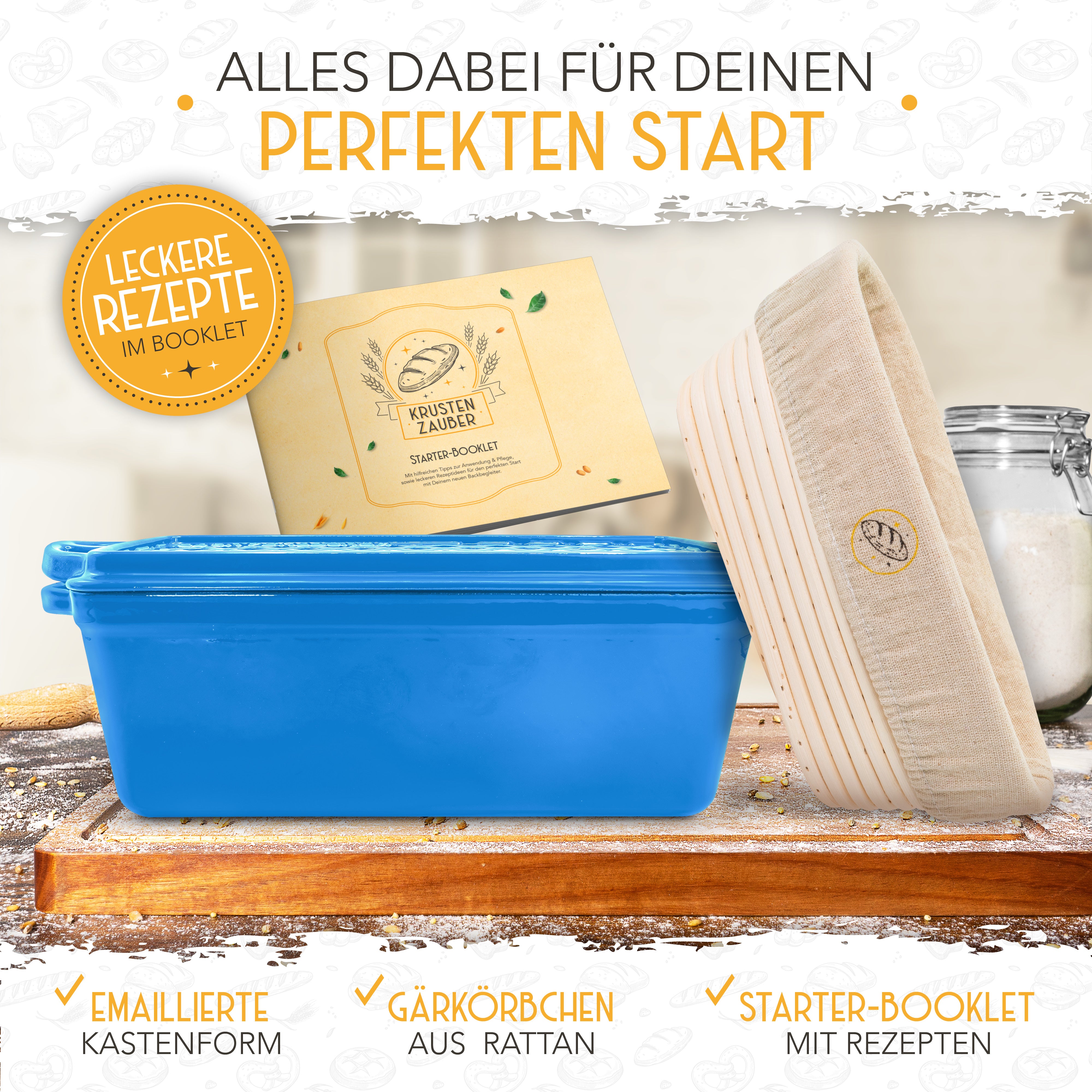 Emaille Brotbackform 28cm mit Deckel in Blau