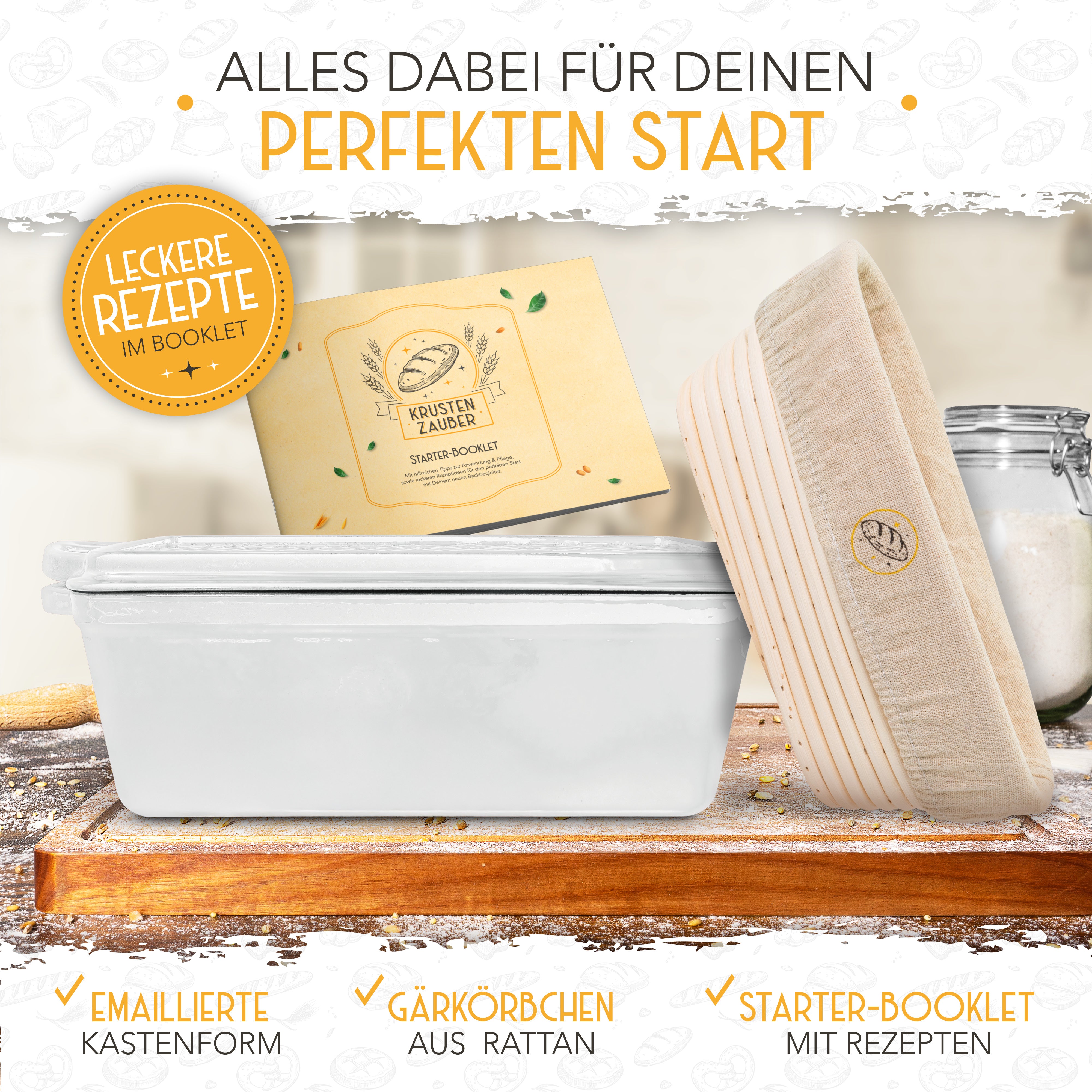 Emaille Brotbackform 28cm mit Deckel in Weiß