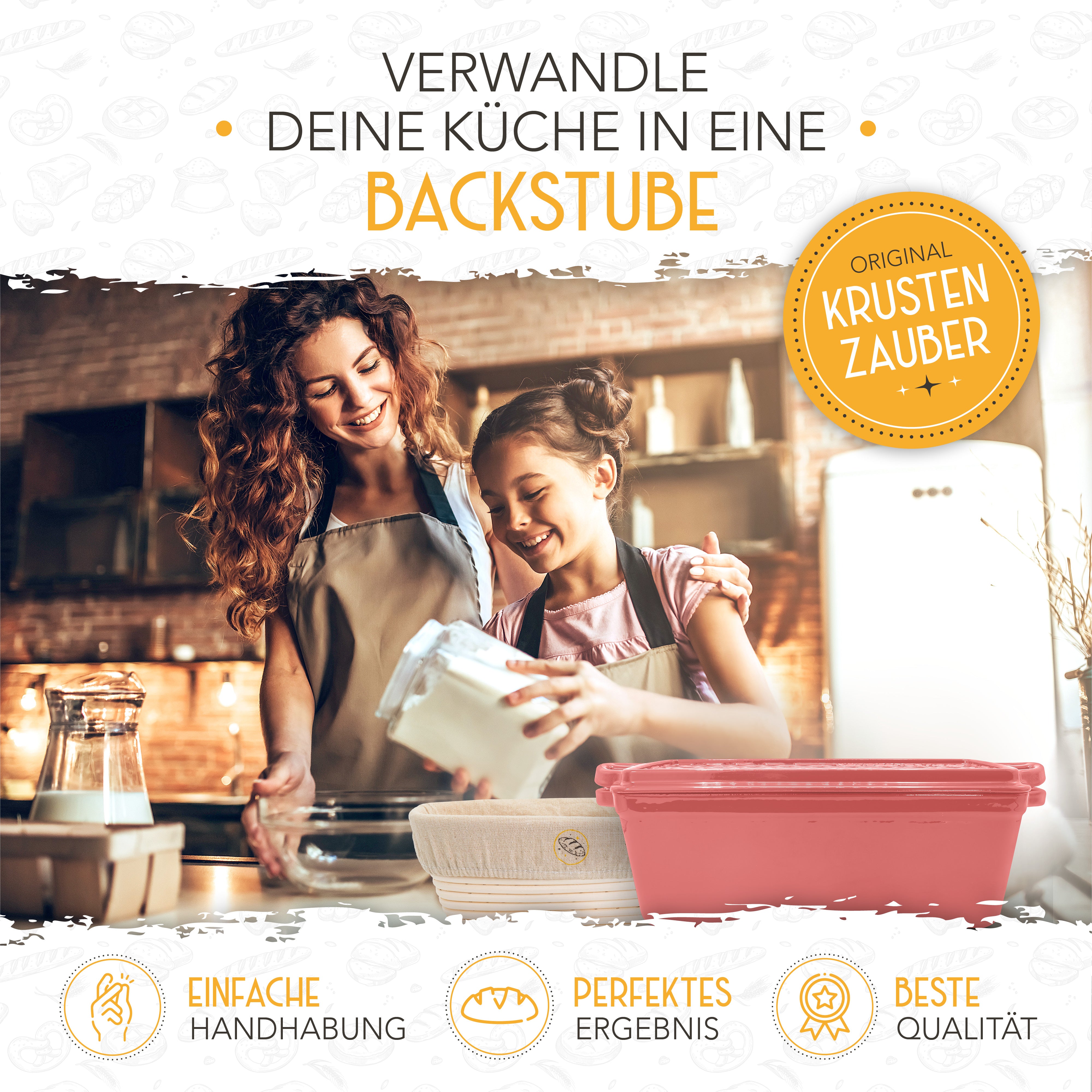 Emaille Brotbackform 28cm mit Deckel in Rosa