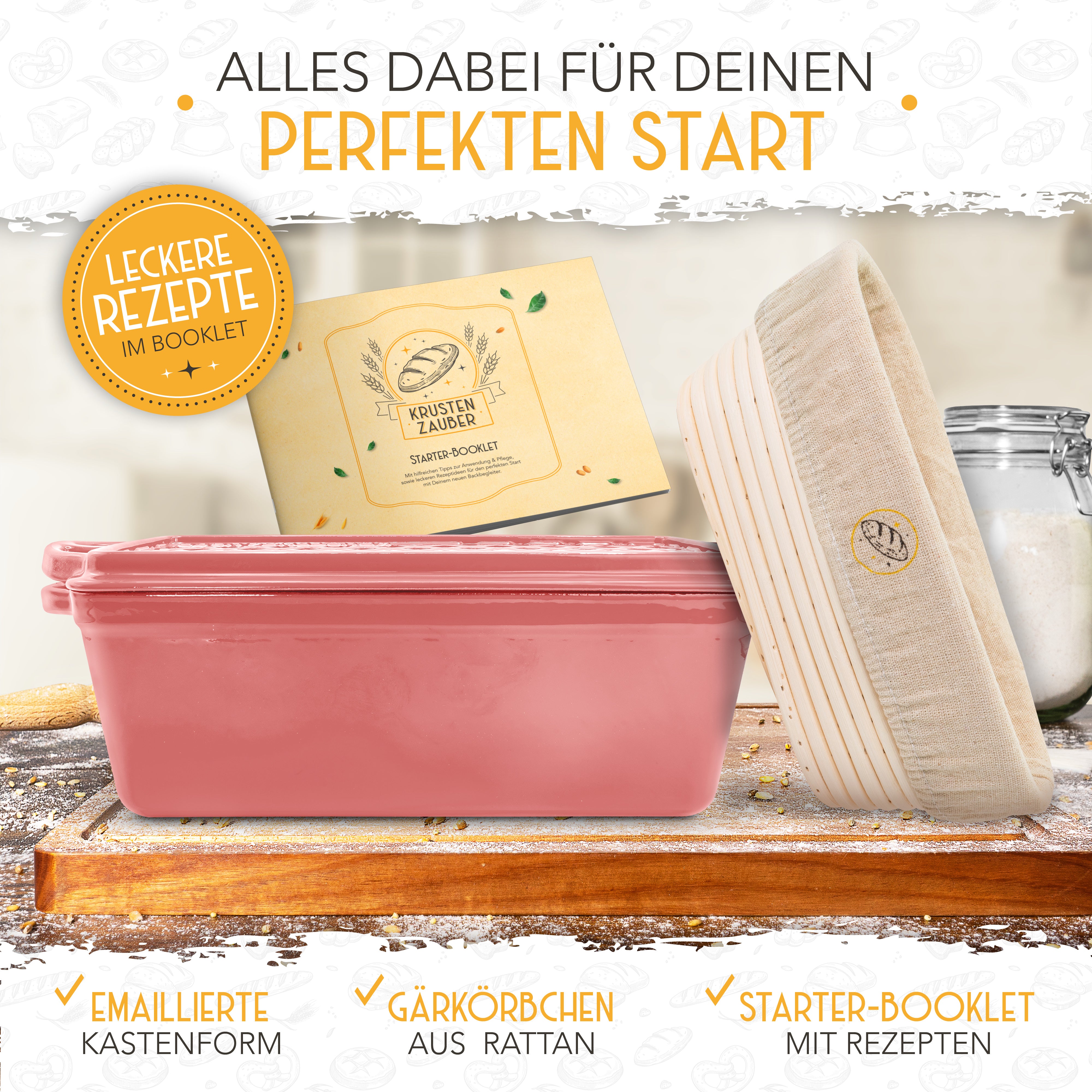 Emaille Brotbackform 28cm mit Deckel in Rosa